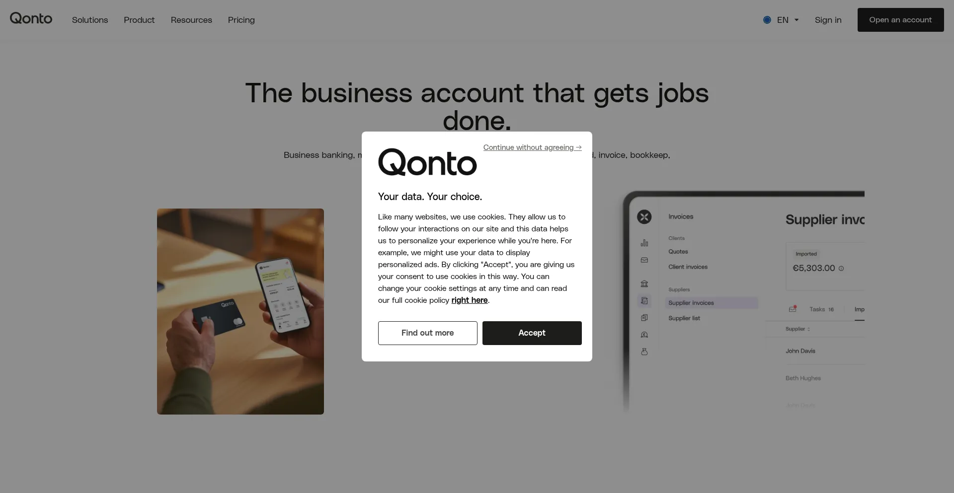 Website screenshot of Qonto.com