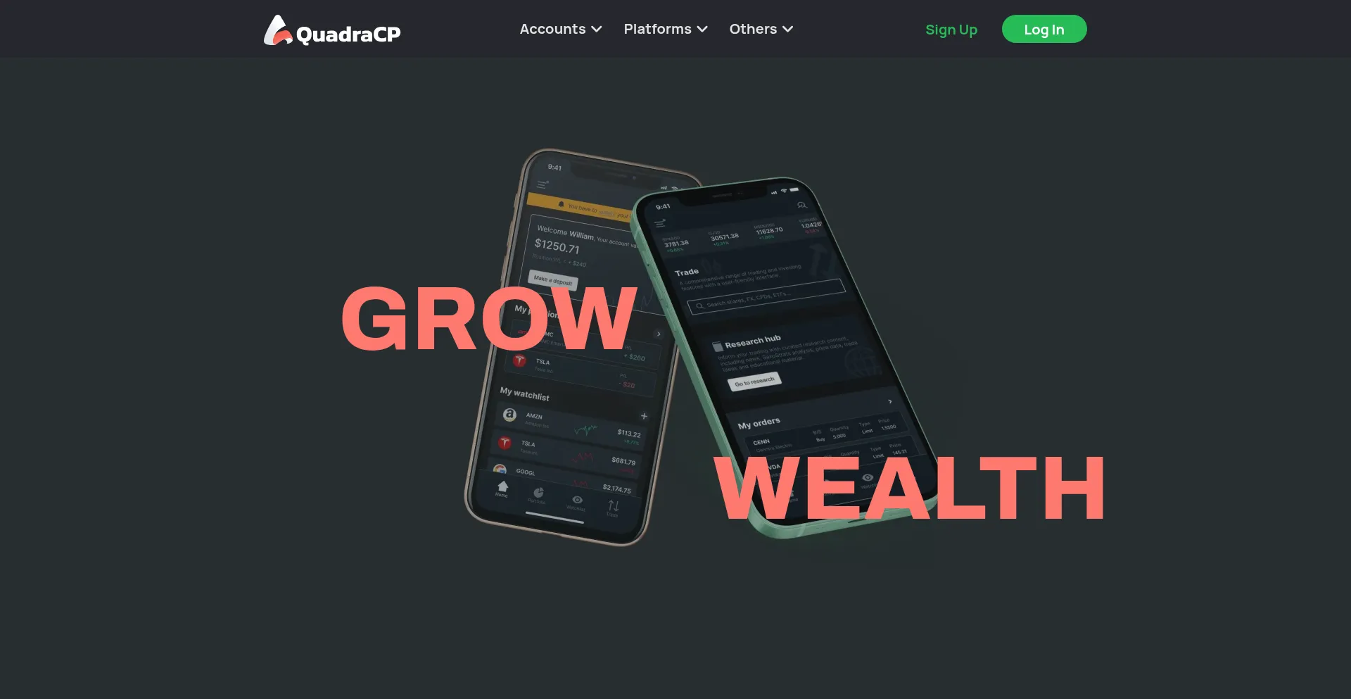 Website screenshot of Quadracp.com