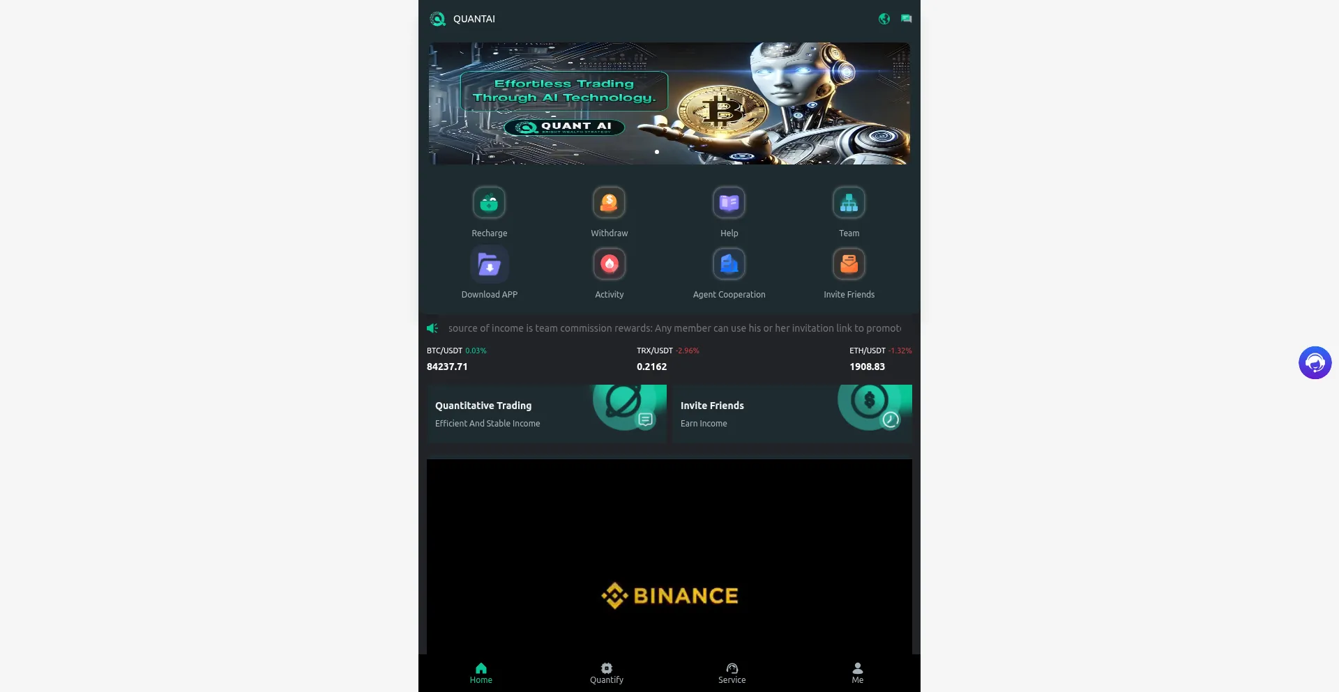 Website screenshot of Quantai.vip
