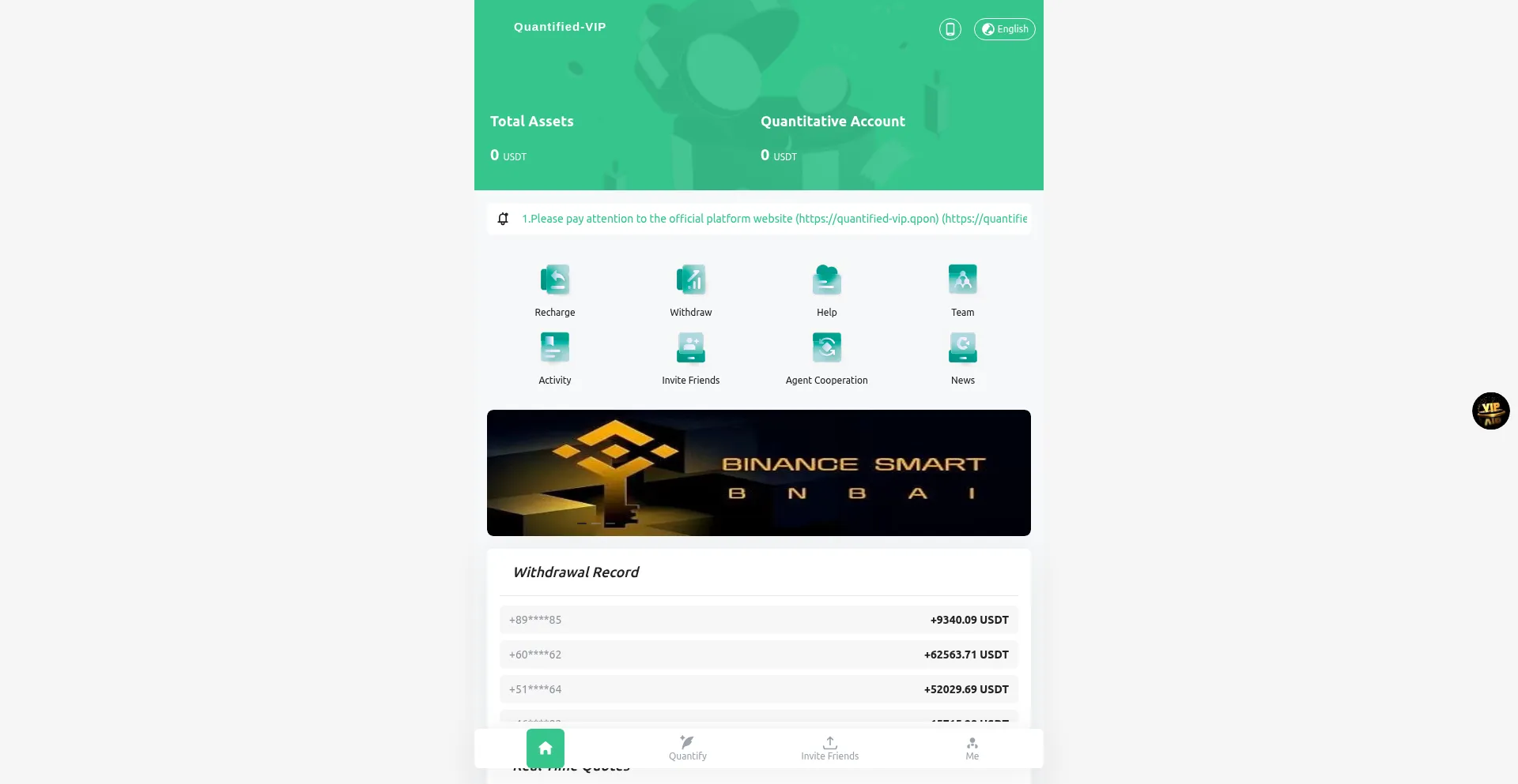 Website screenshot of Quantified-vip.help