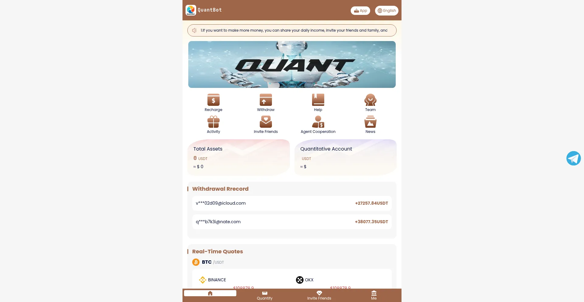 Website screenshot of Quantify99.net