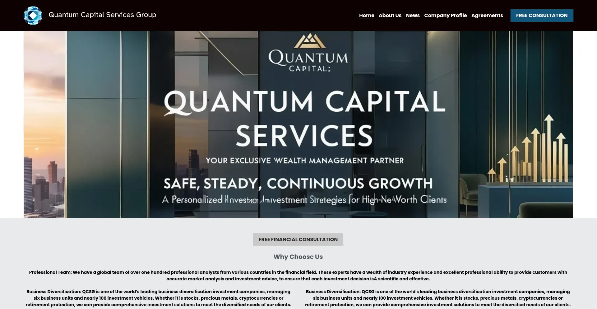 Website screenshot of Quantumcapitalservicesgroupinc.com