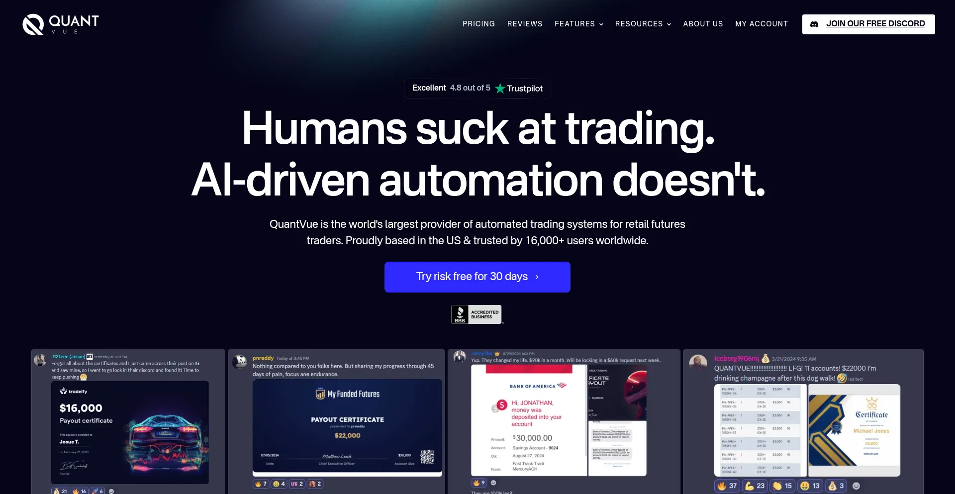Website screenshot of Quantvue.io