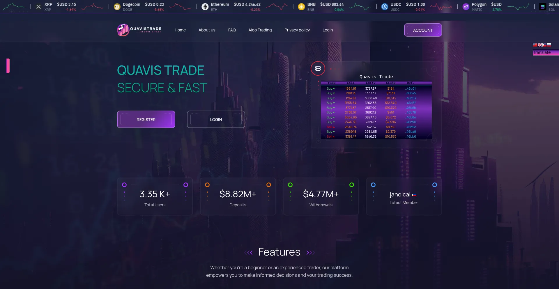 Website screenshot of Quavistrade.com