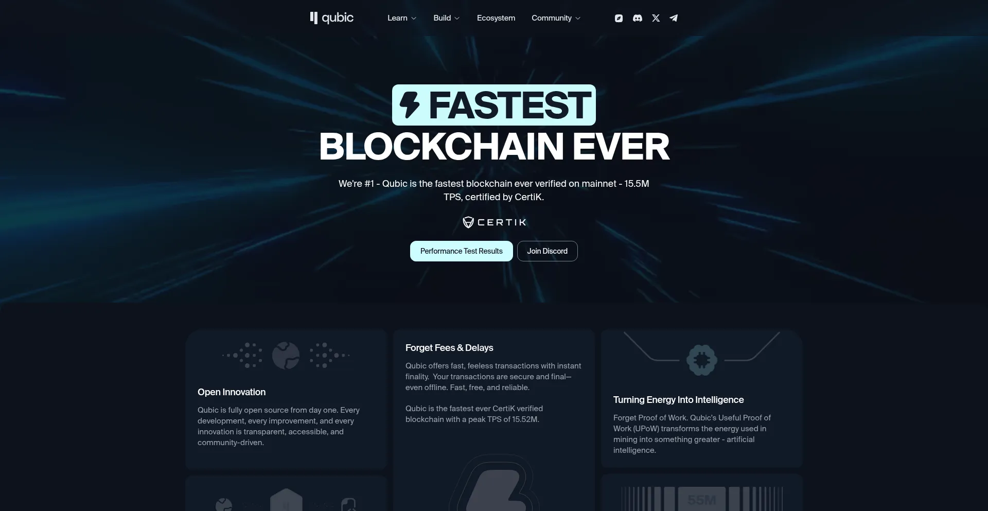 Website screenshot of Qubic.org