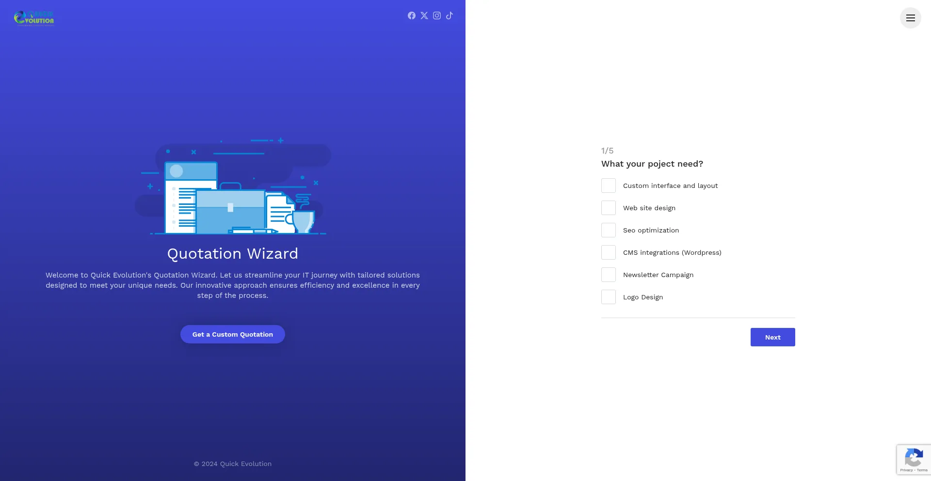 Website screenshot of Quick-evolution.com