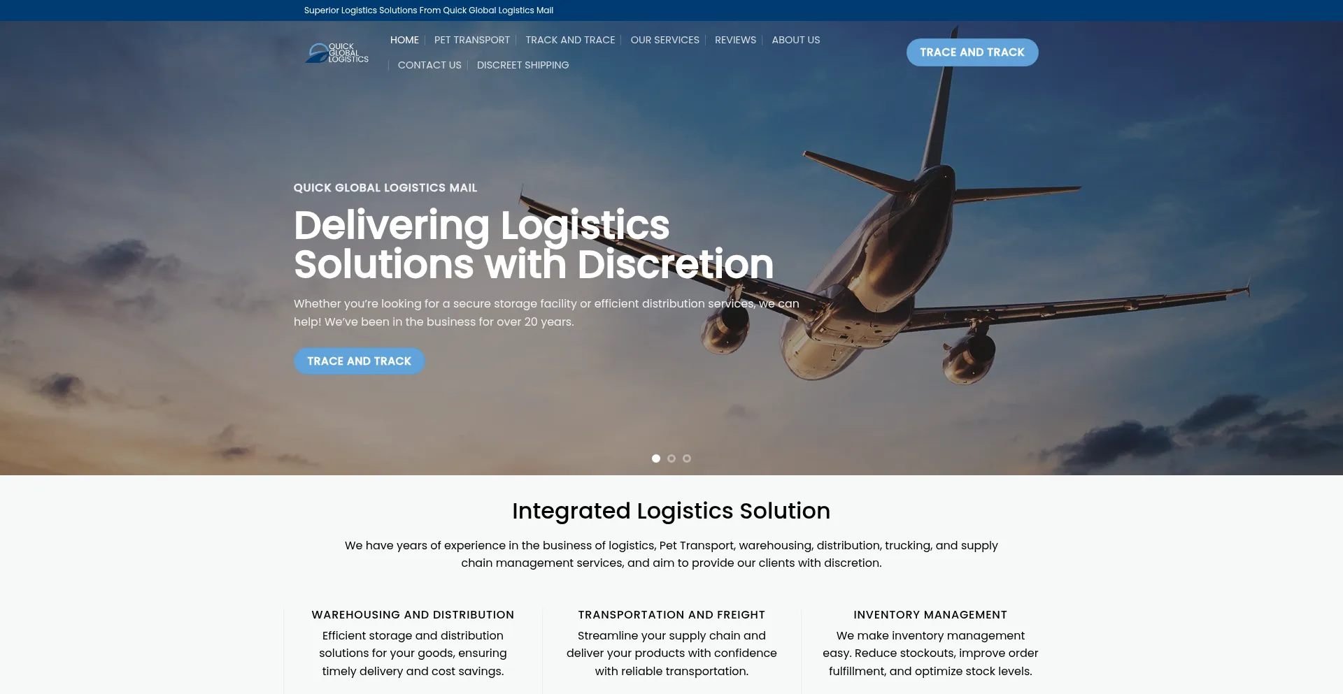 Website screenshot of Quickgloballogistics.com