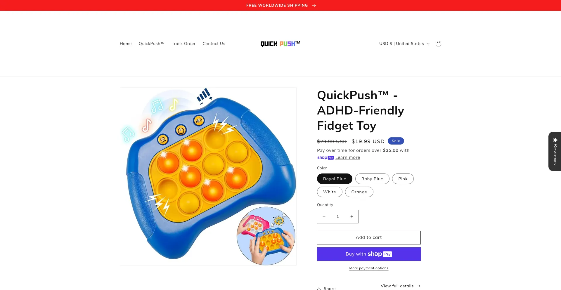 Website screenshot of Quickpushgame.shop