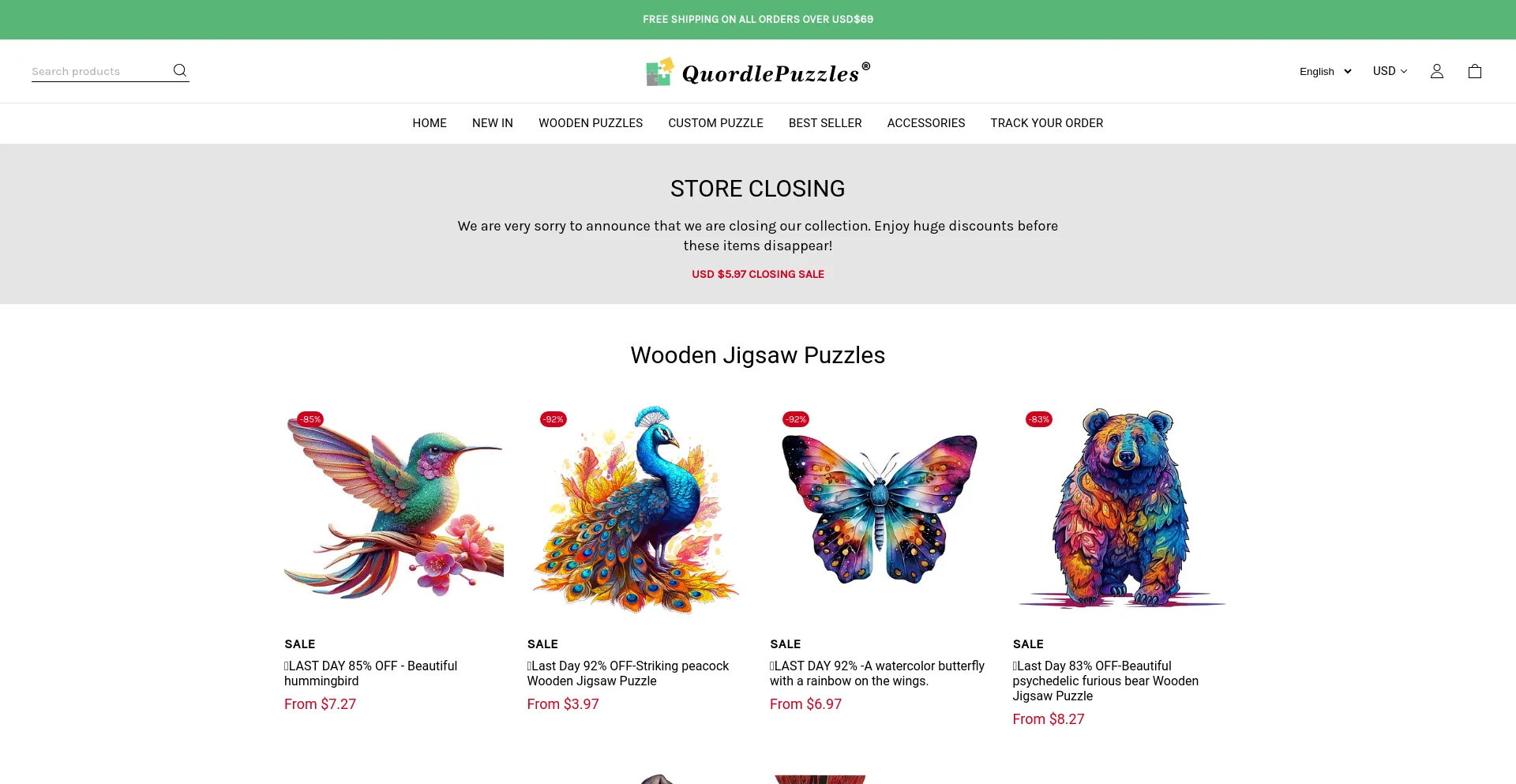 Website screenshot of Quordlepuzzles.com