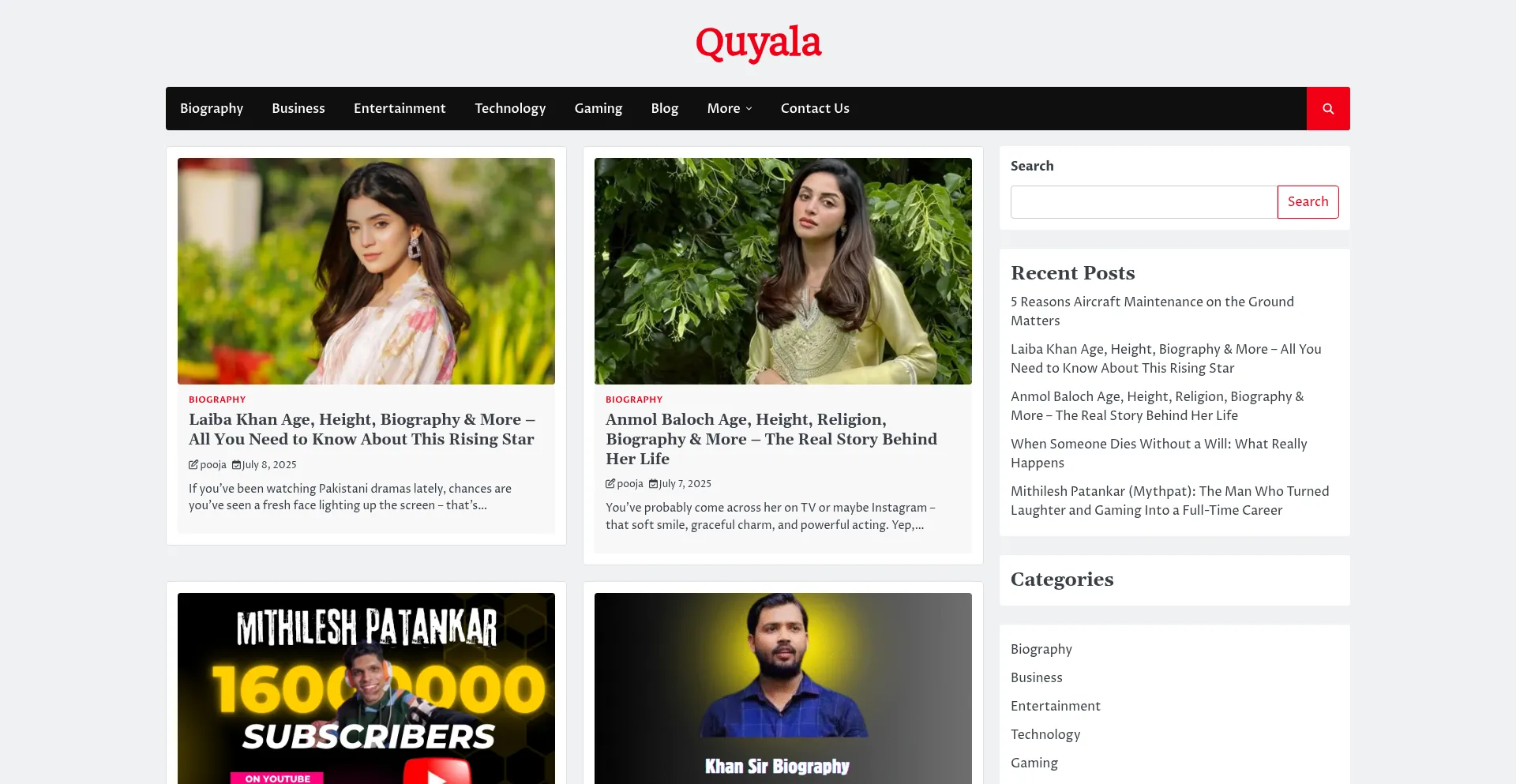 Website screenshot of Quyala.com