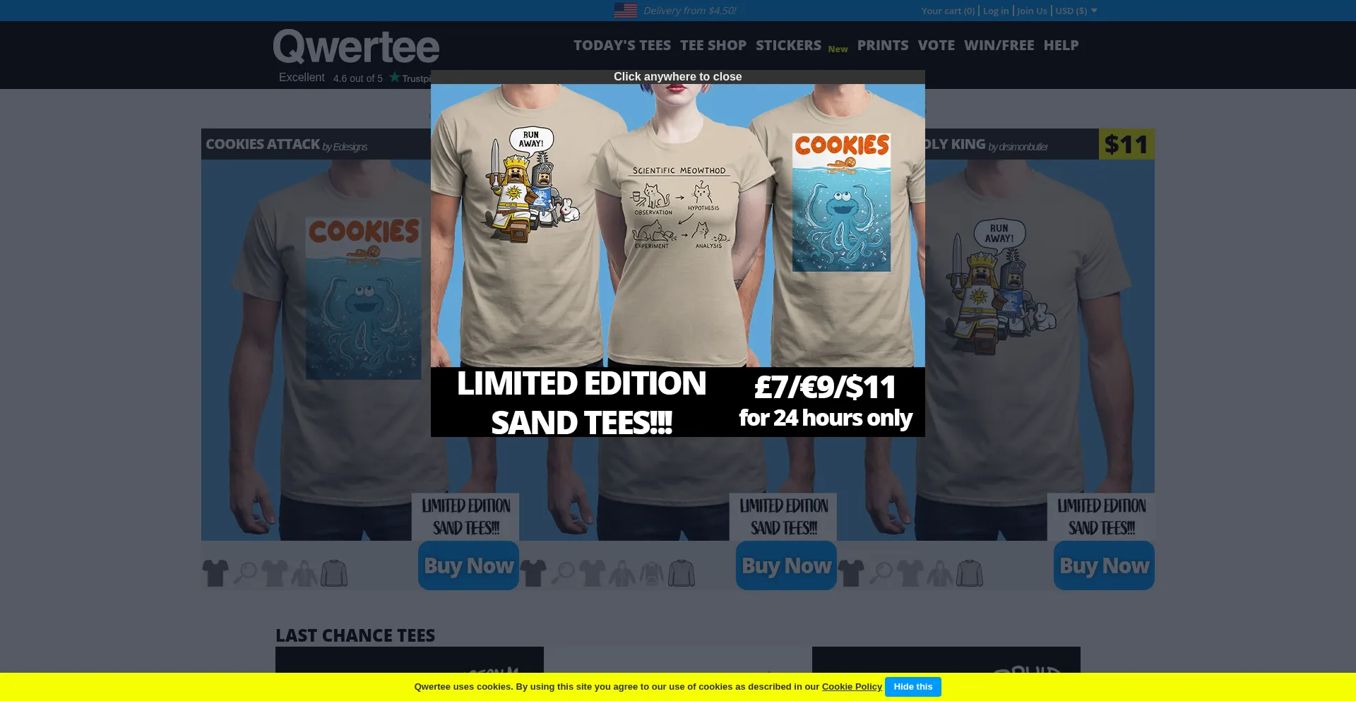 Website screenshot of Qwertee.com