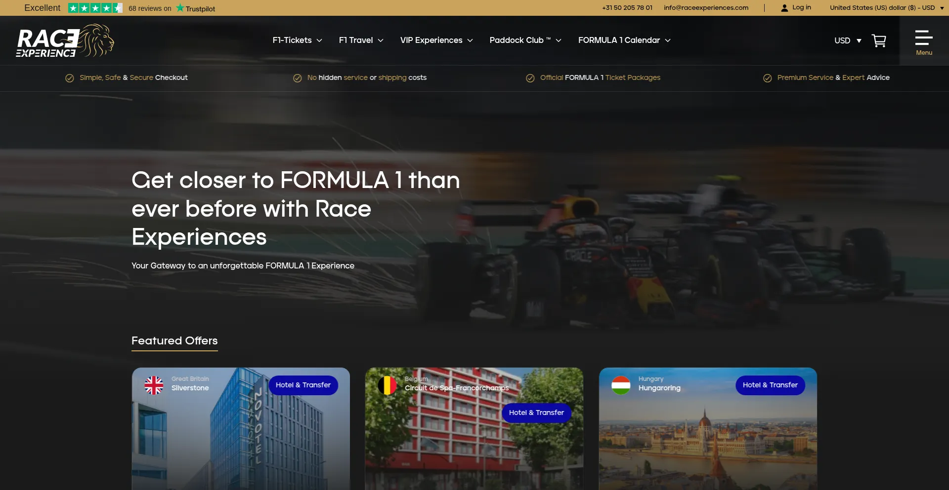 Website screenshot of Raceexperiences.com