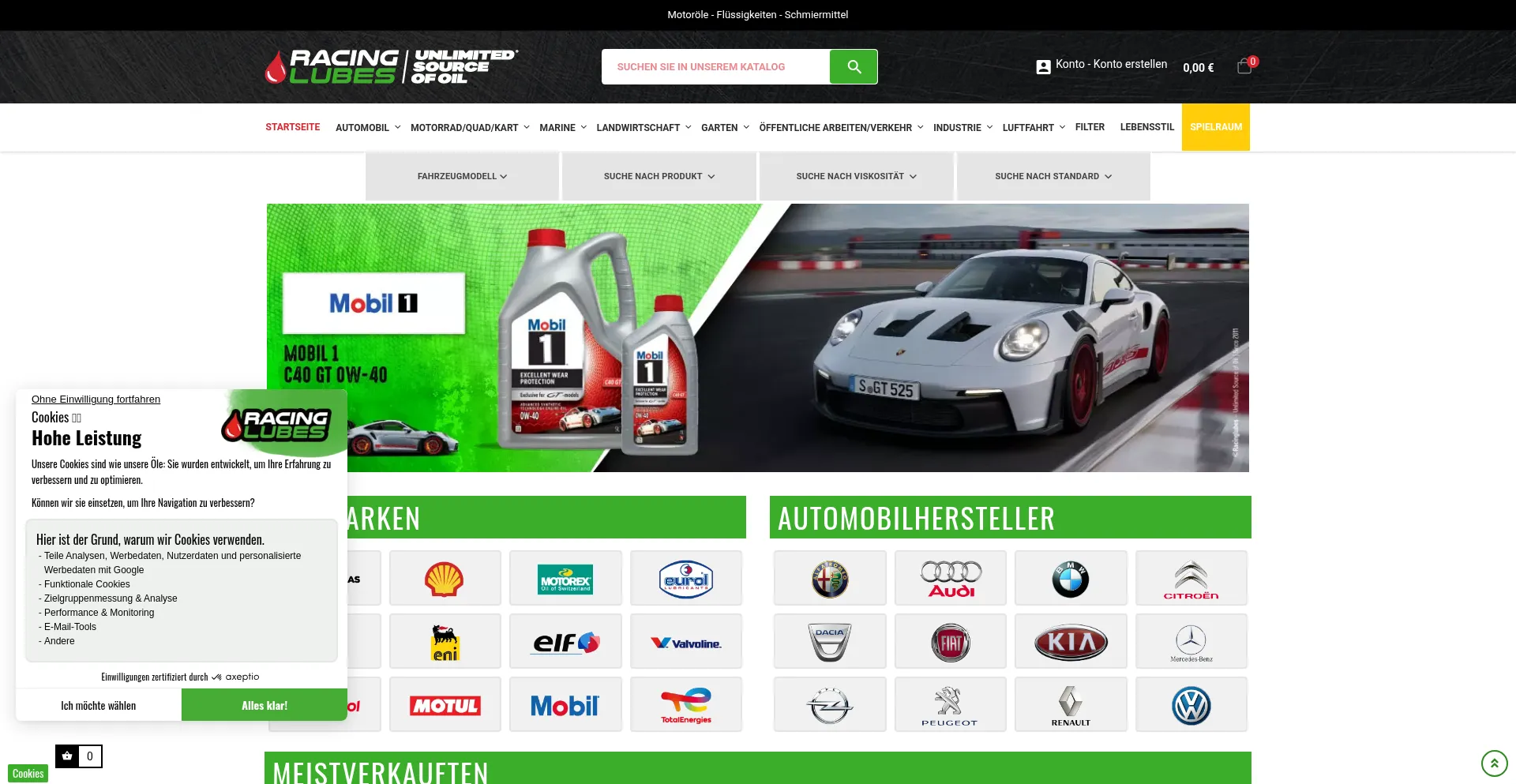 Website screenshot of Racinglubes.de