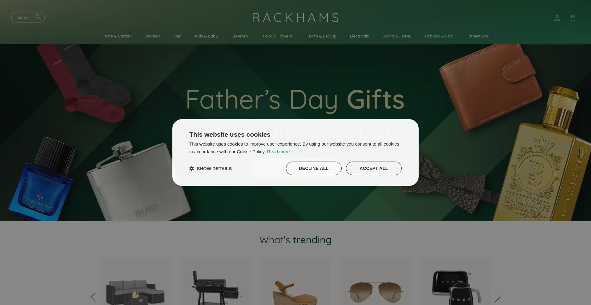Website screenshot of Rackhams.com