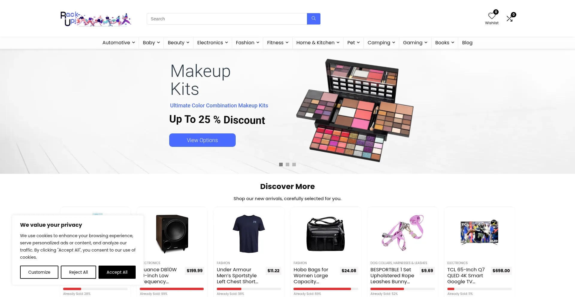 Website screenshot of Rackup.shop