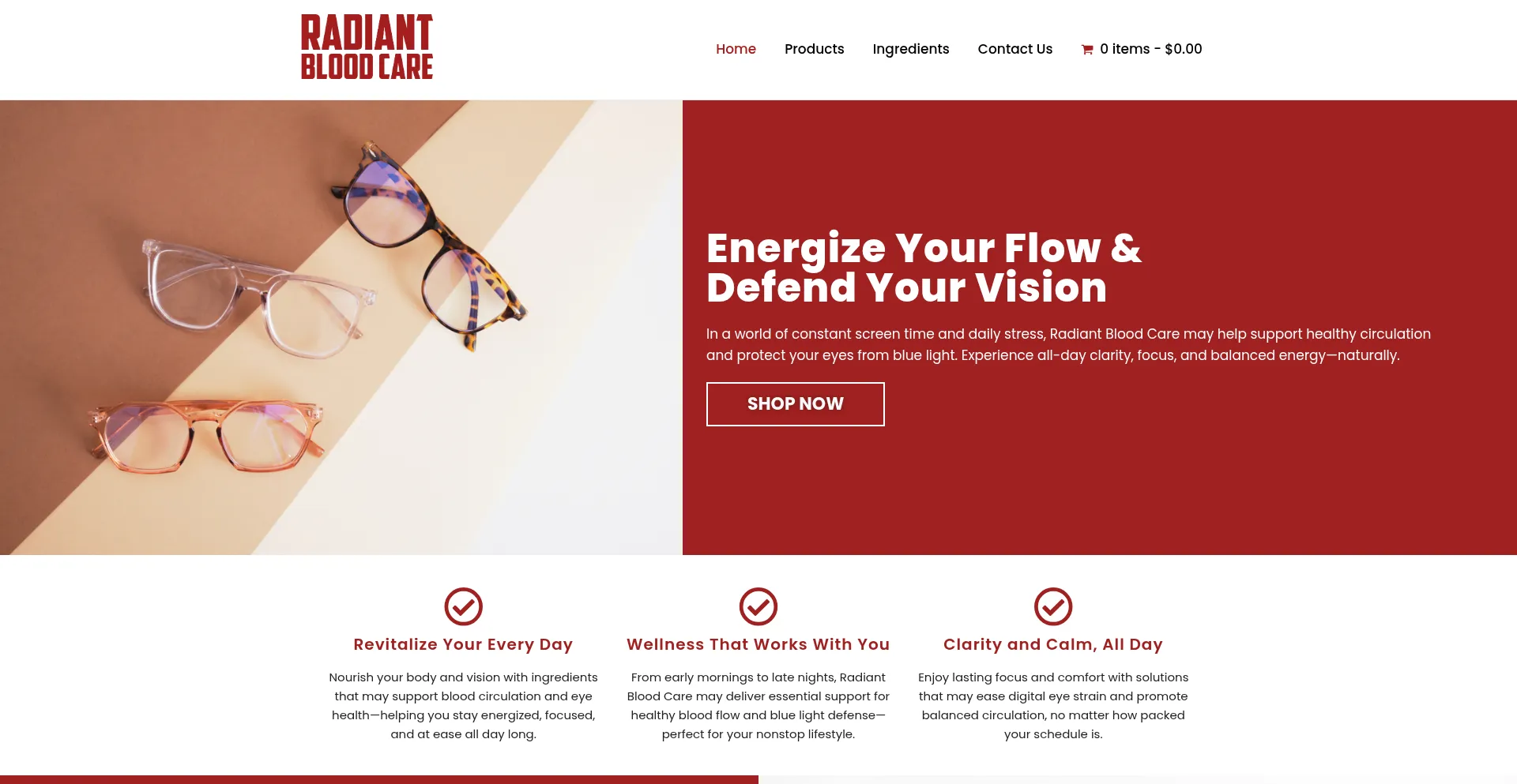 Website screenshot of Radiantbloodcare.com