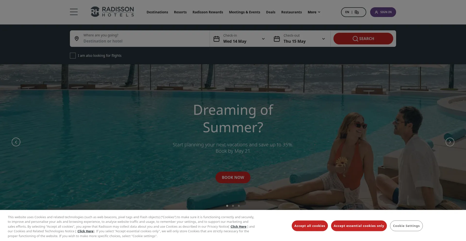 Website screenshot of Radissonhotels.com