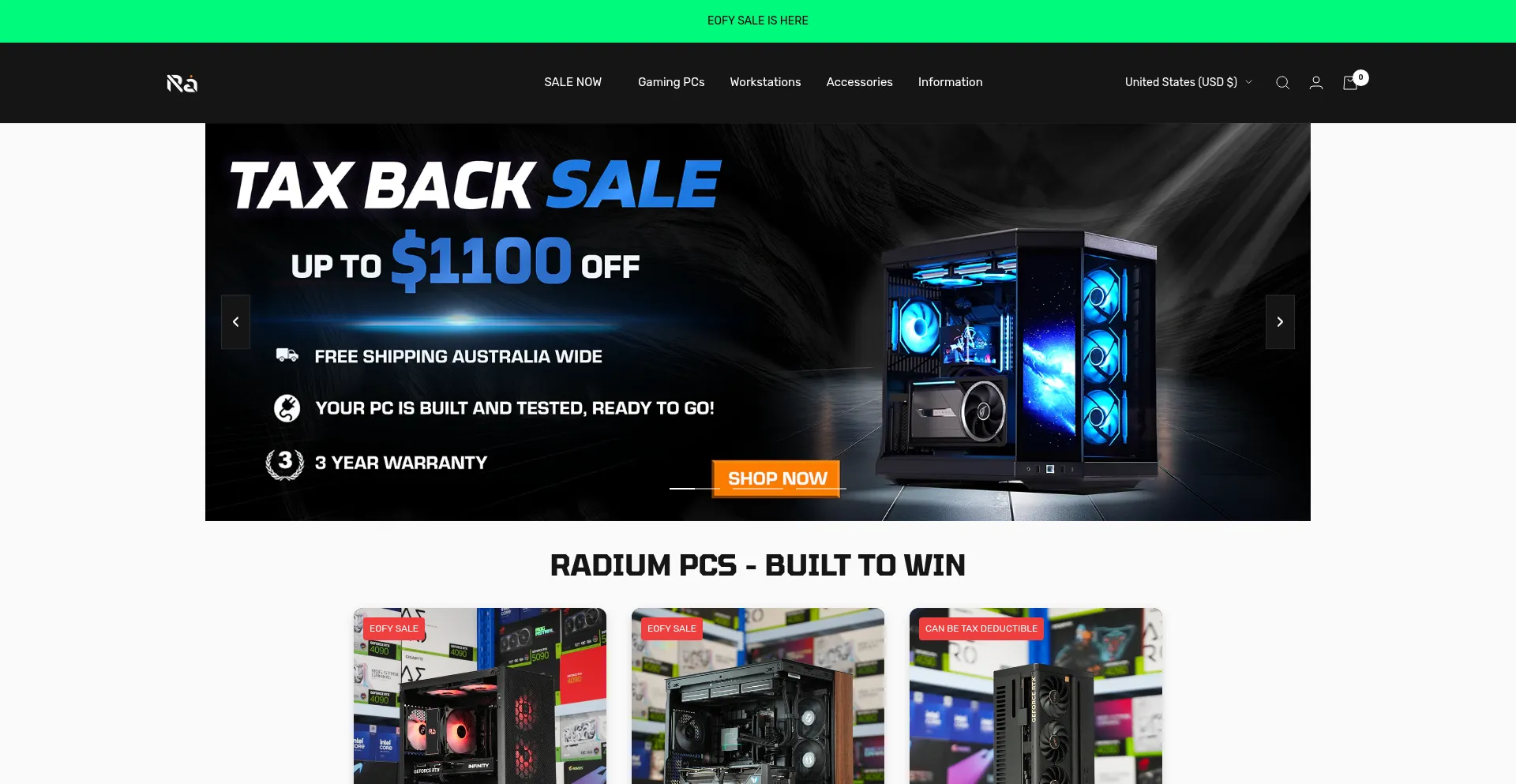 Website screenshot of Radiumpcs.com.au