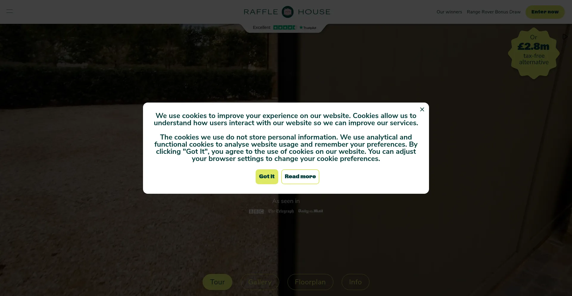 Website screenshot of Rafflehouse.com