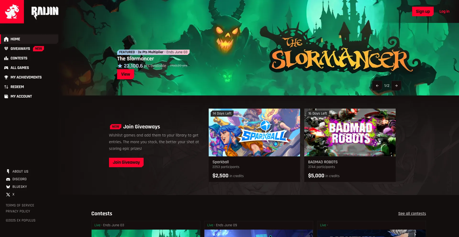 Website screenshot of Raijin.gg