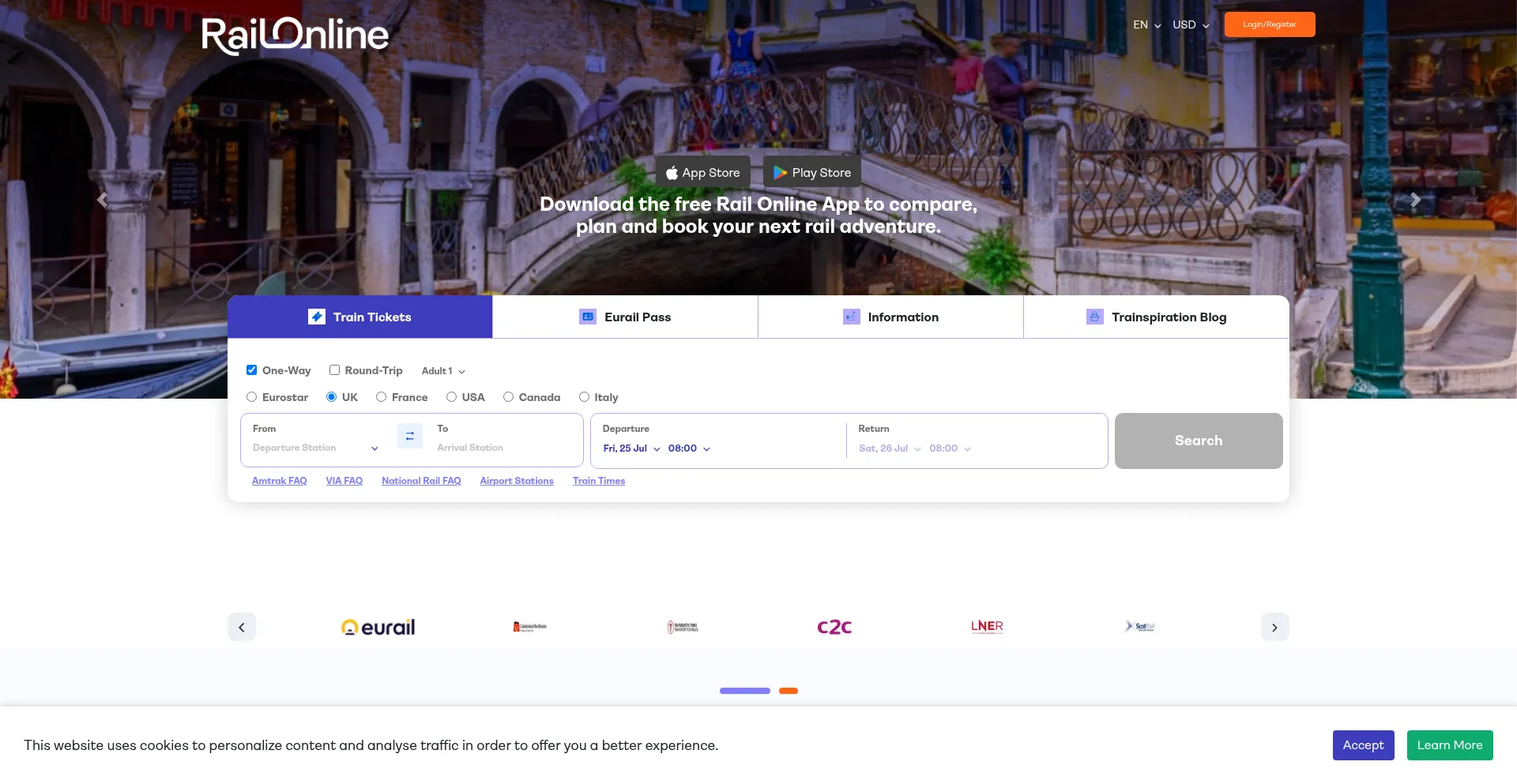 Website screenshot of Rail.online
