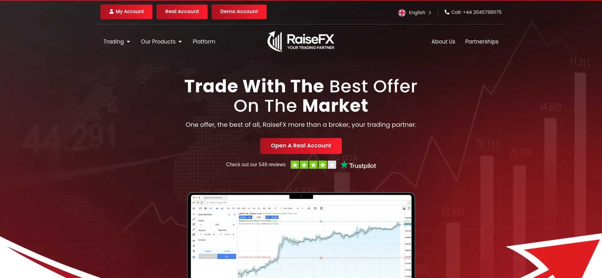 Website screenshot of Raisefx.com