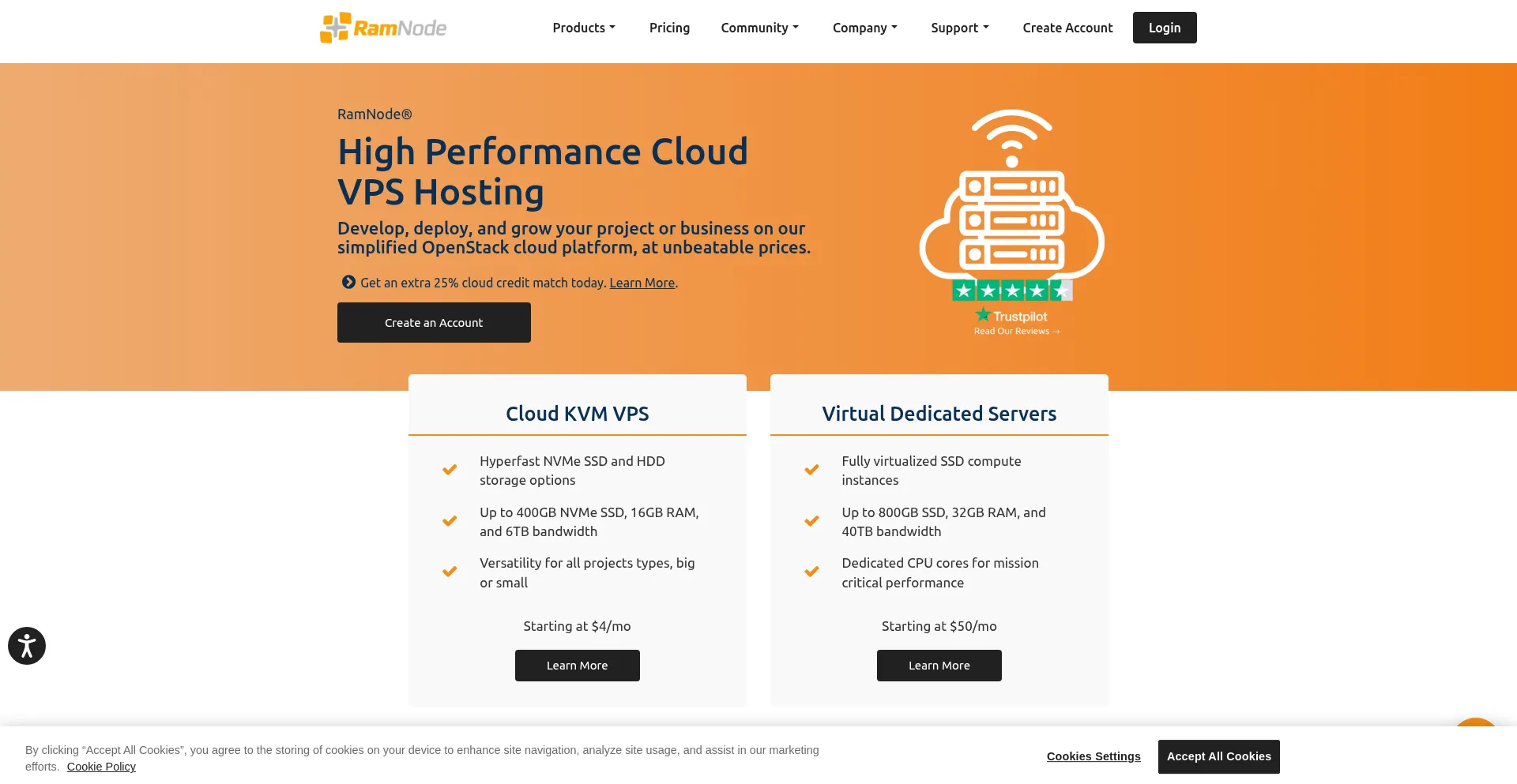 Website screenshot of Ramnode.com