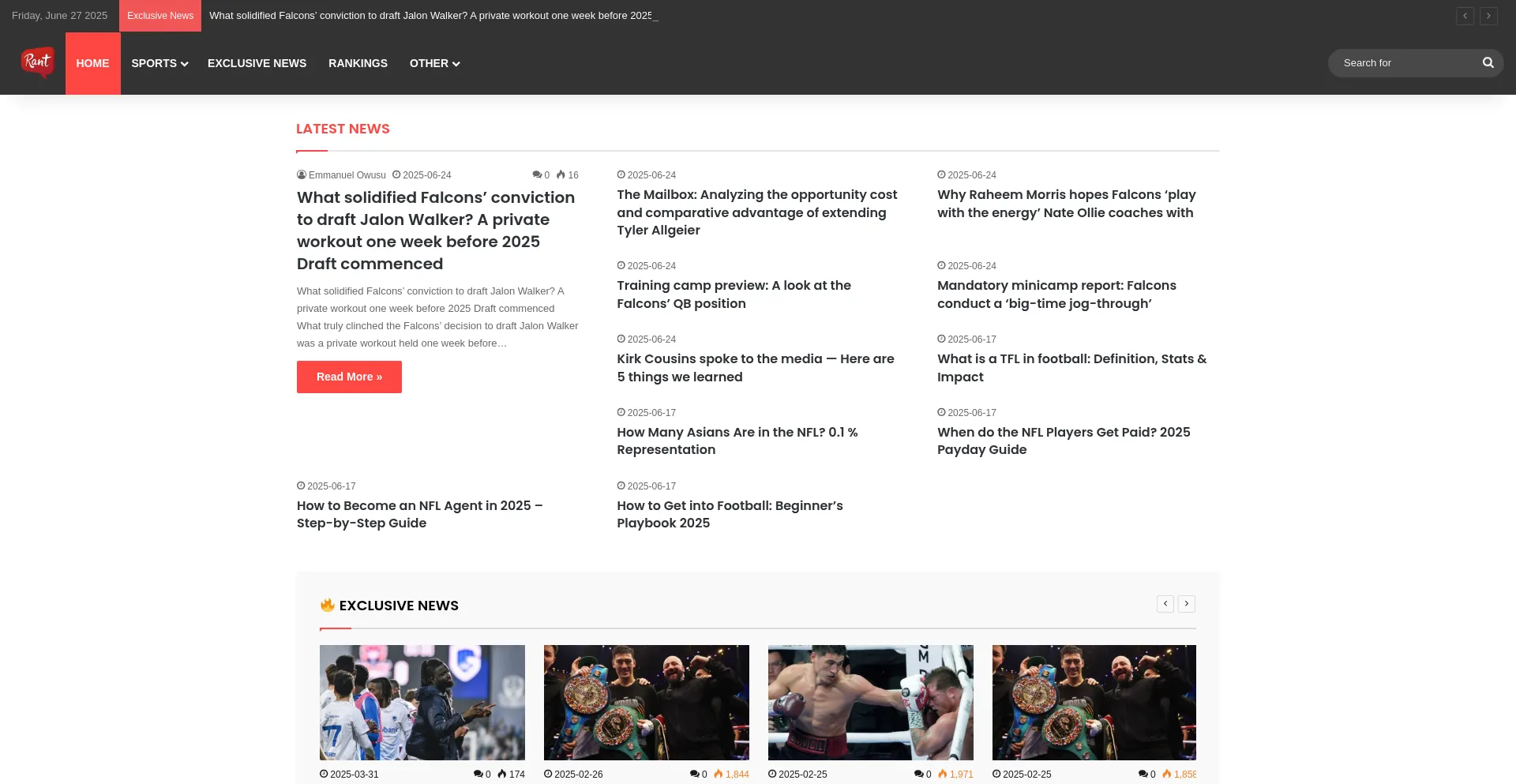 Website screenshot of Rantsports.com
