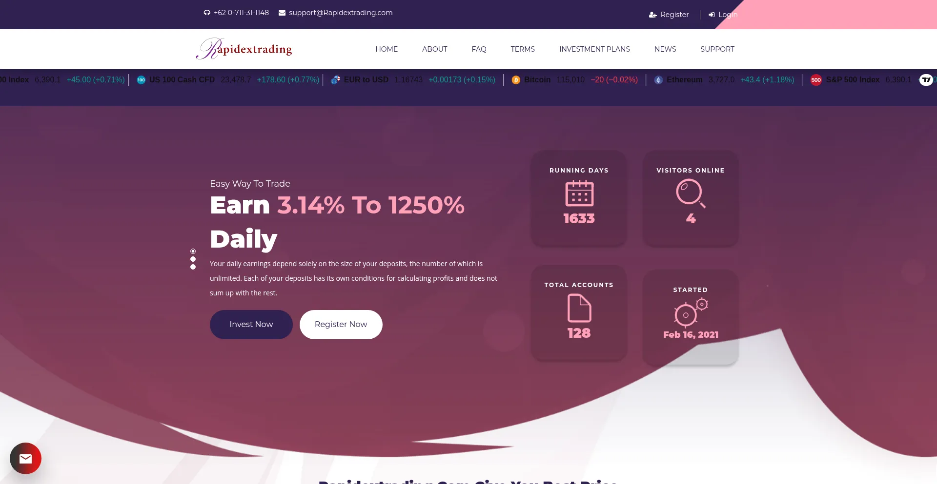 Website screenshot of Rapidextrading.com