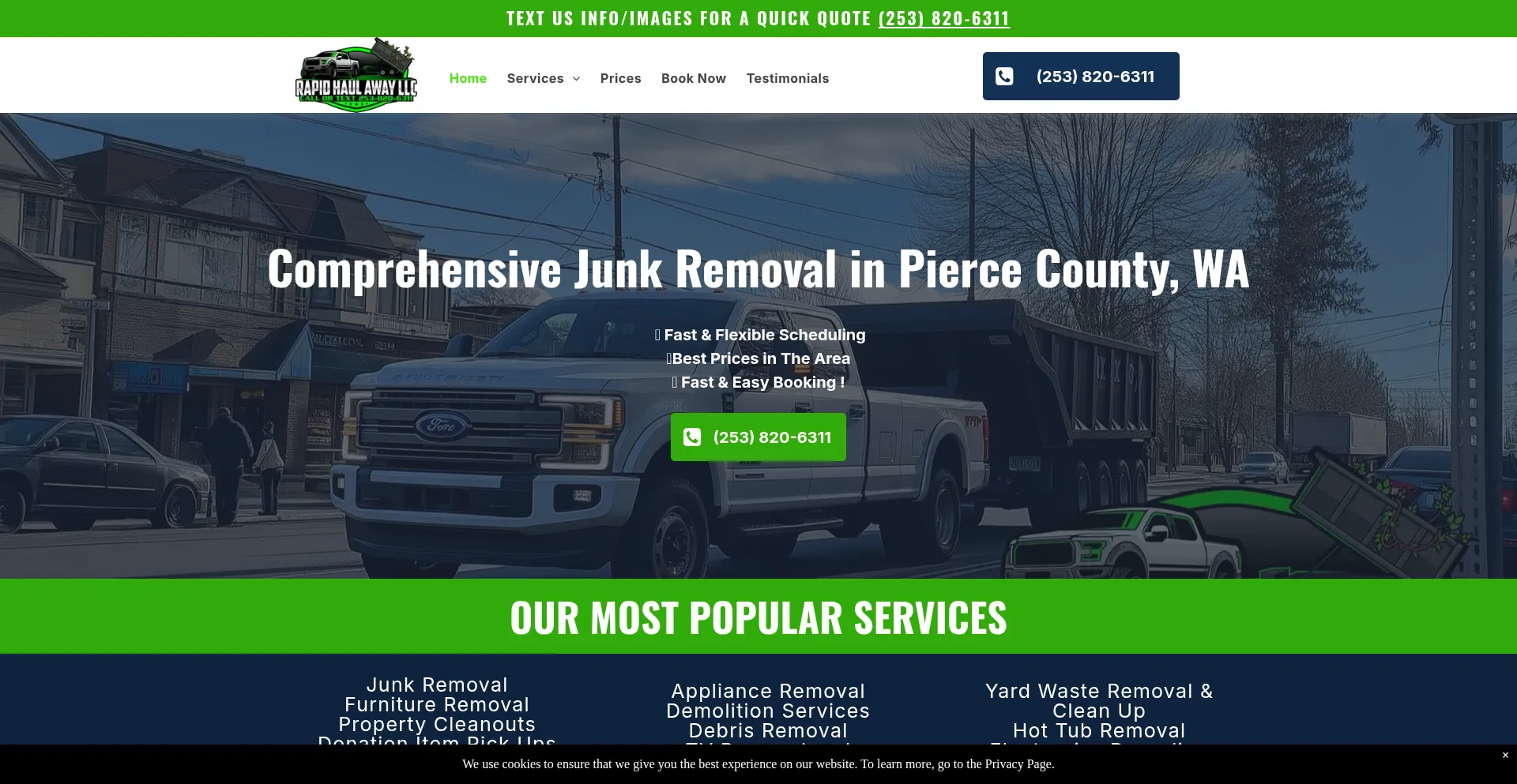 Website screenshot of Rapidhaulawayjunkremoval.com