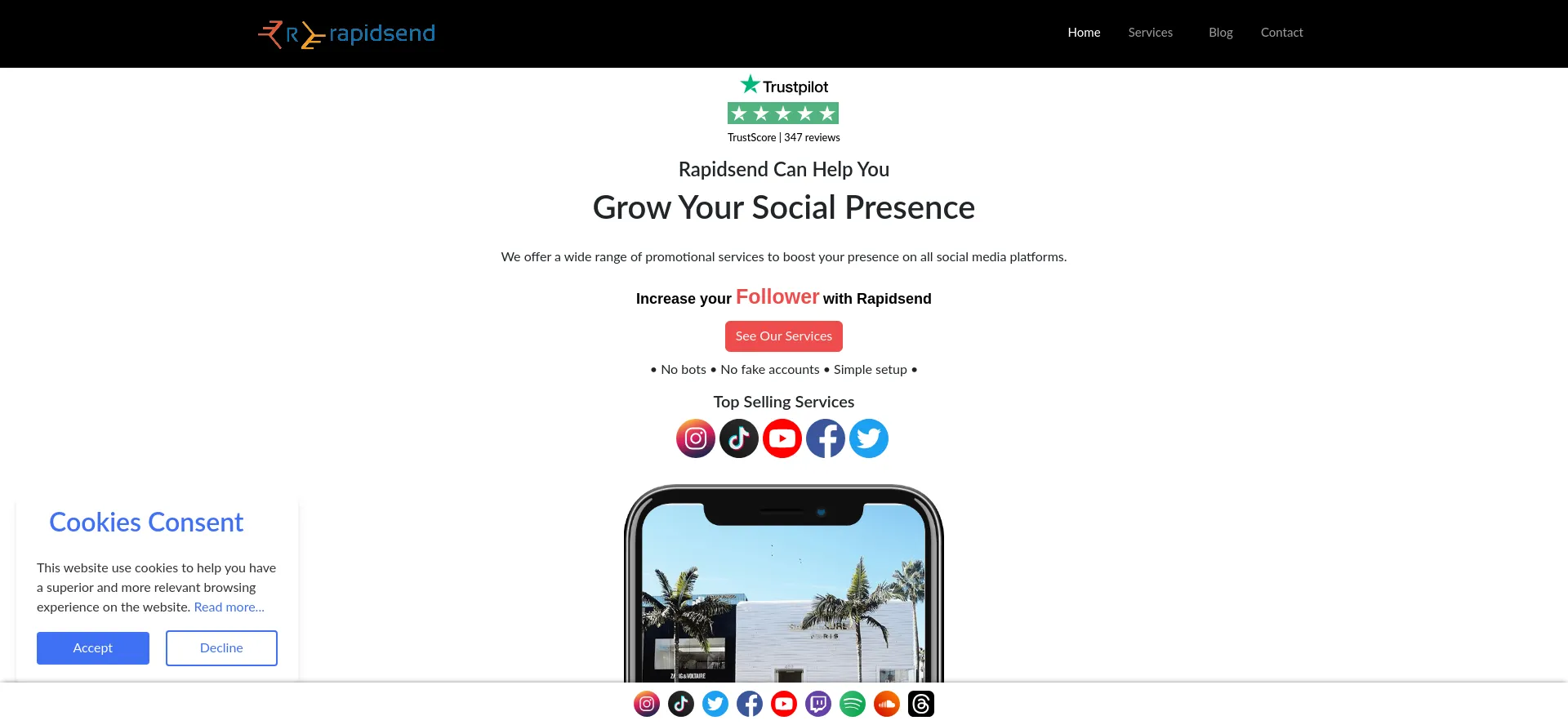 Website screenshot of Rapidsend.online