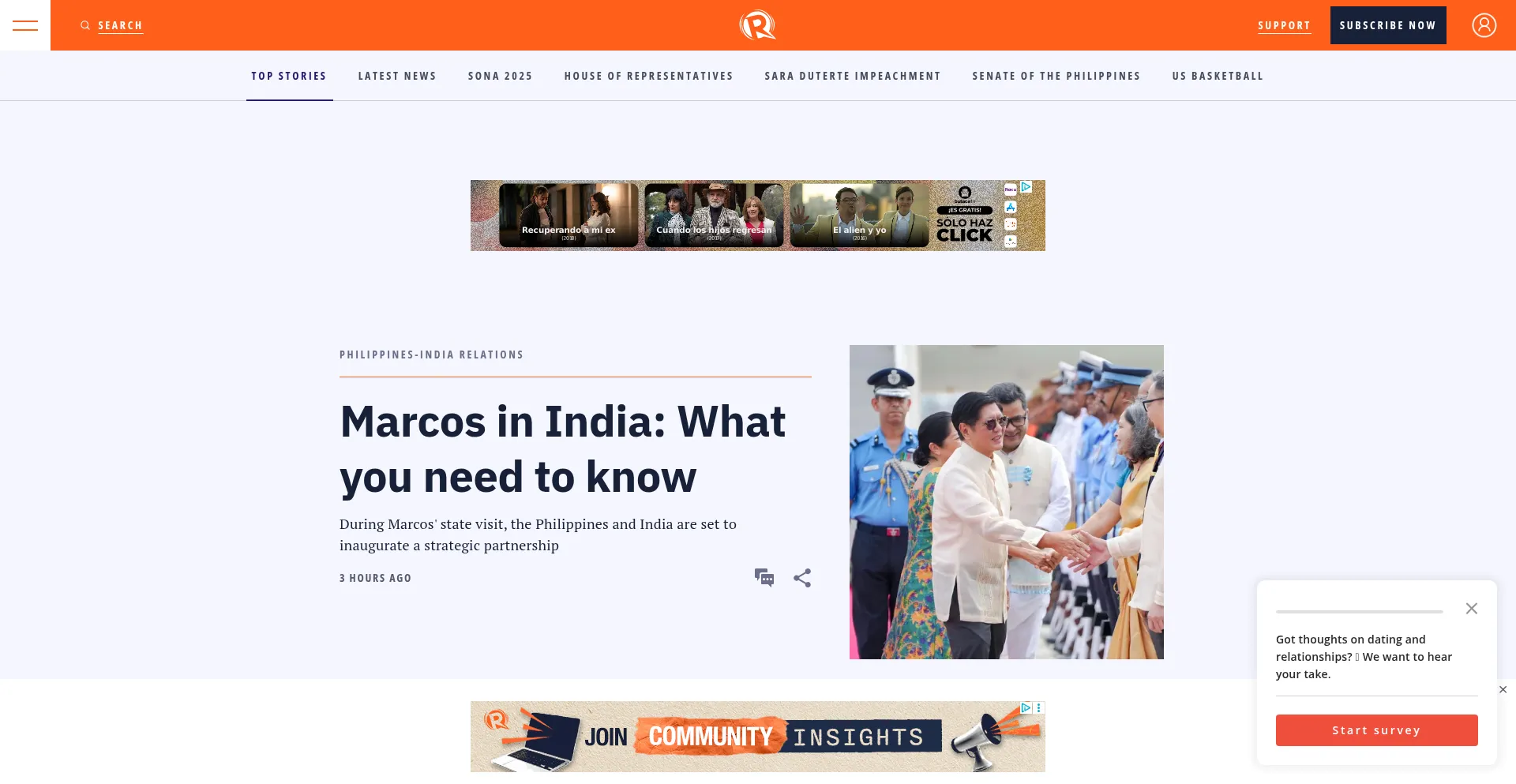 Website screenshot of Rappler.com