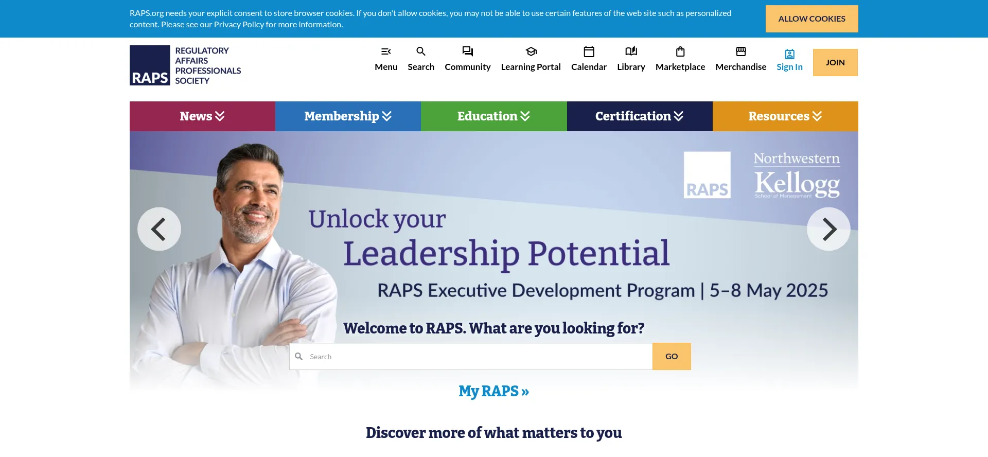 Website screenshot of Raps.org