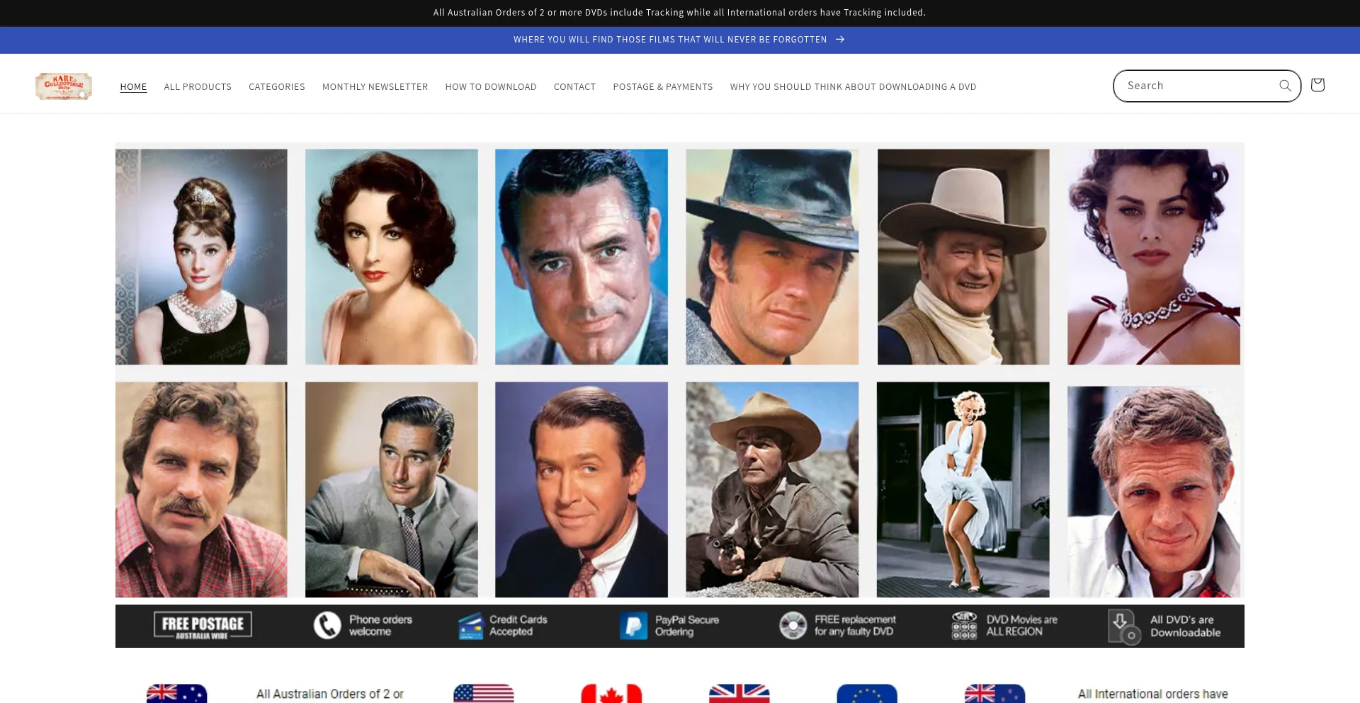 Website screenshot of Rareandcollectibledvds.com