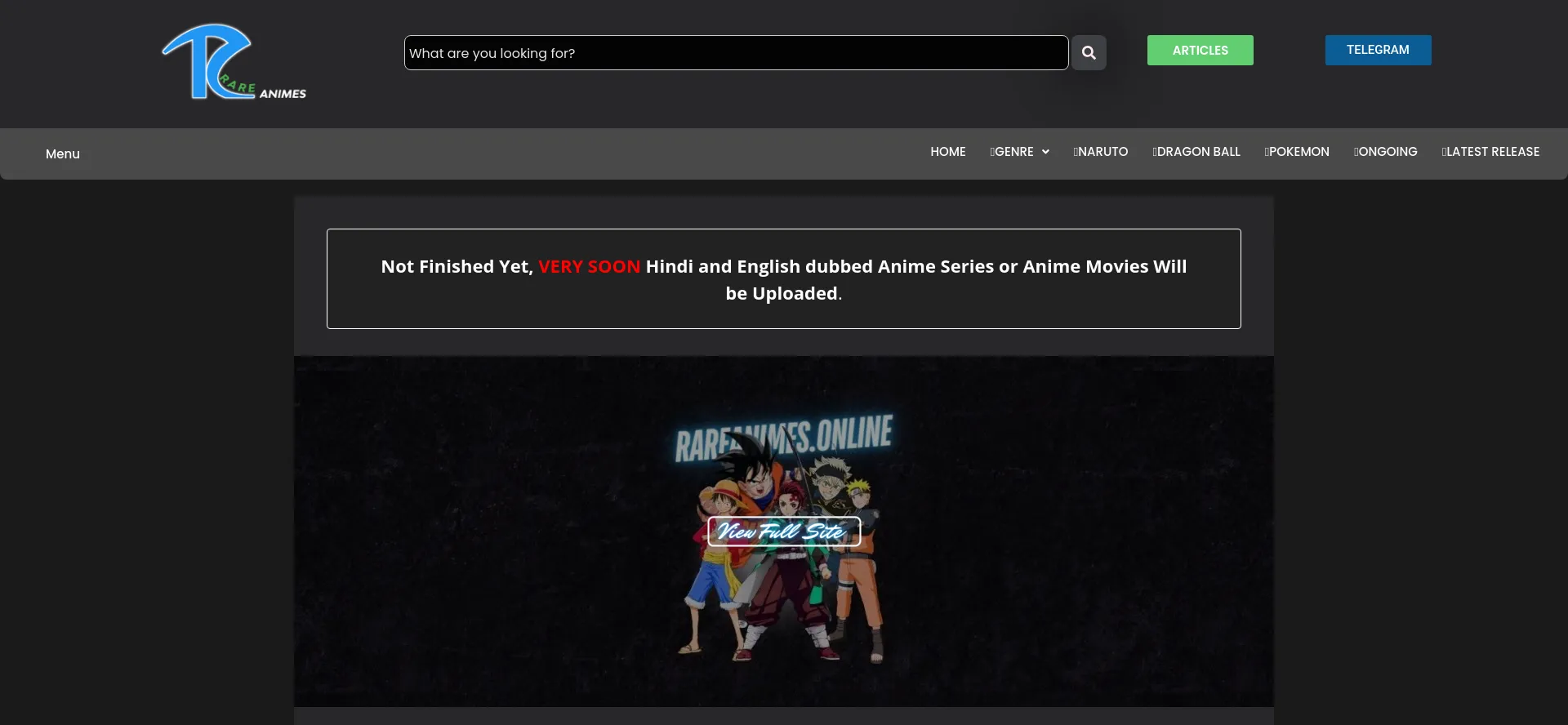 Website screenshot of Rareanimes.online