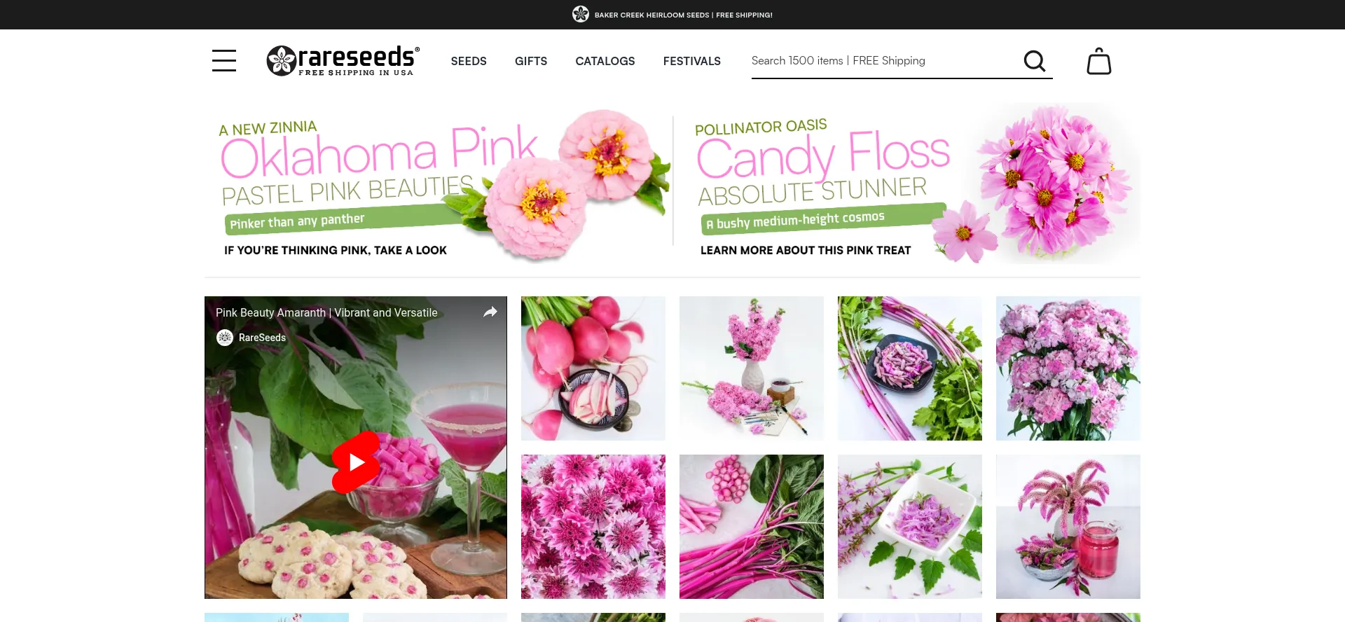 Website screenshot of Rareseeds.com