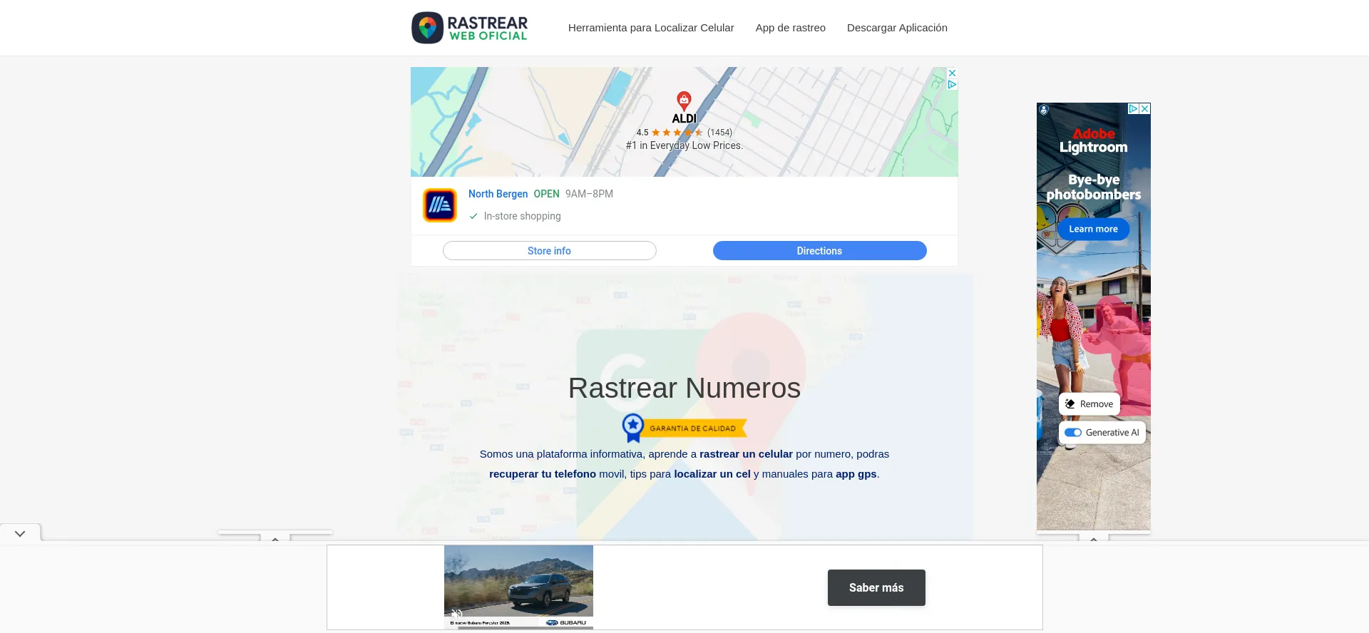 Website screenshot of Rastrearnumero.com