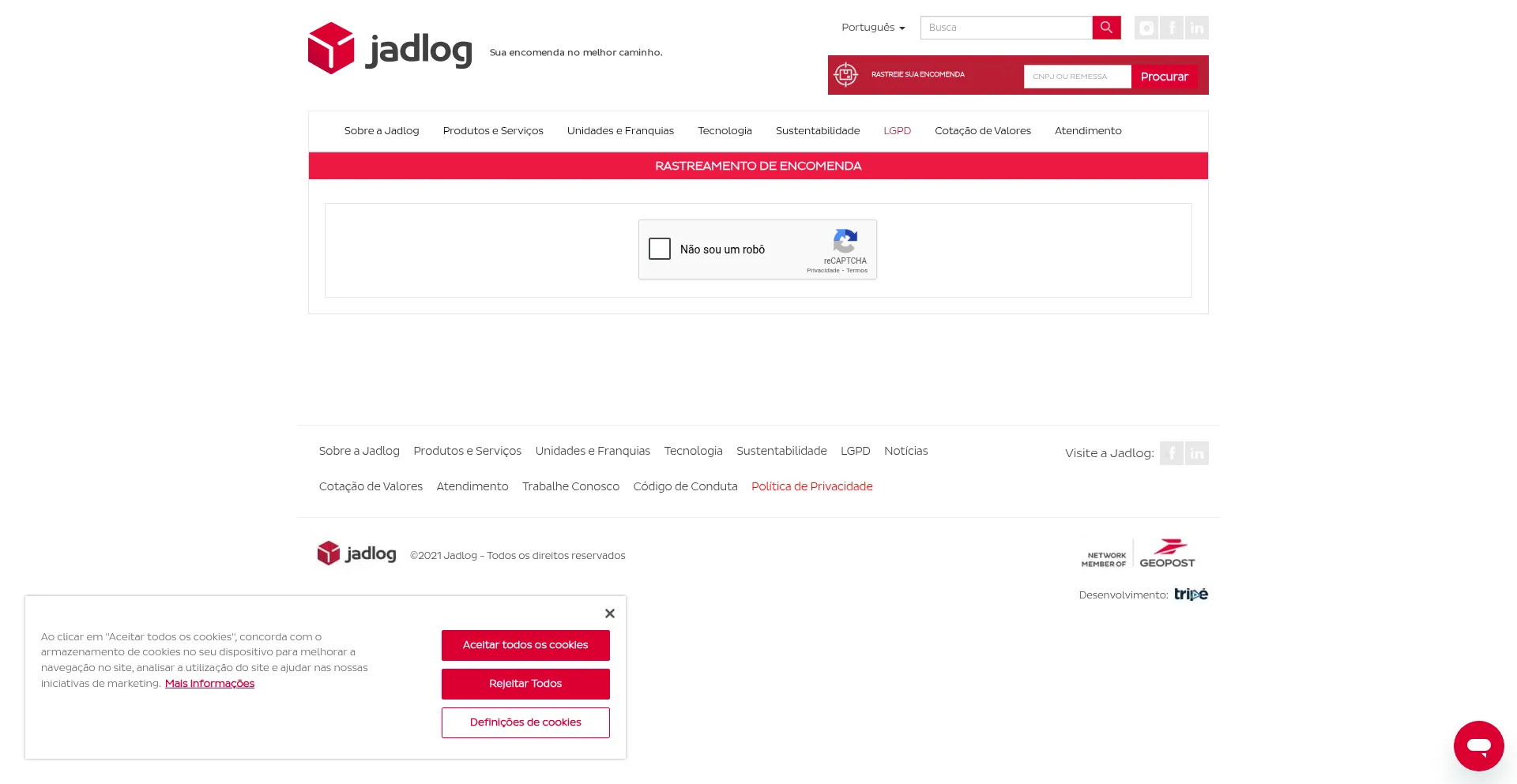 Rastreio-transparente.com Screenshot