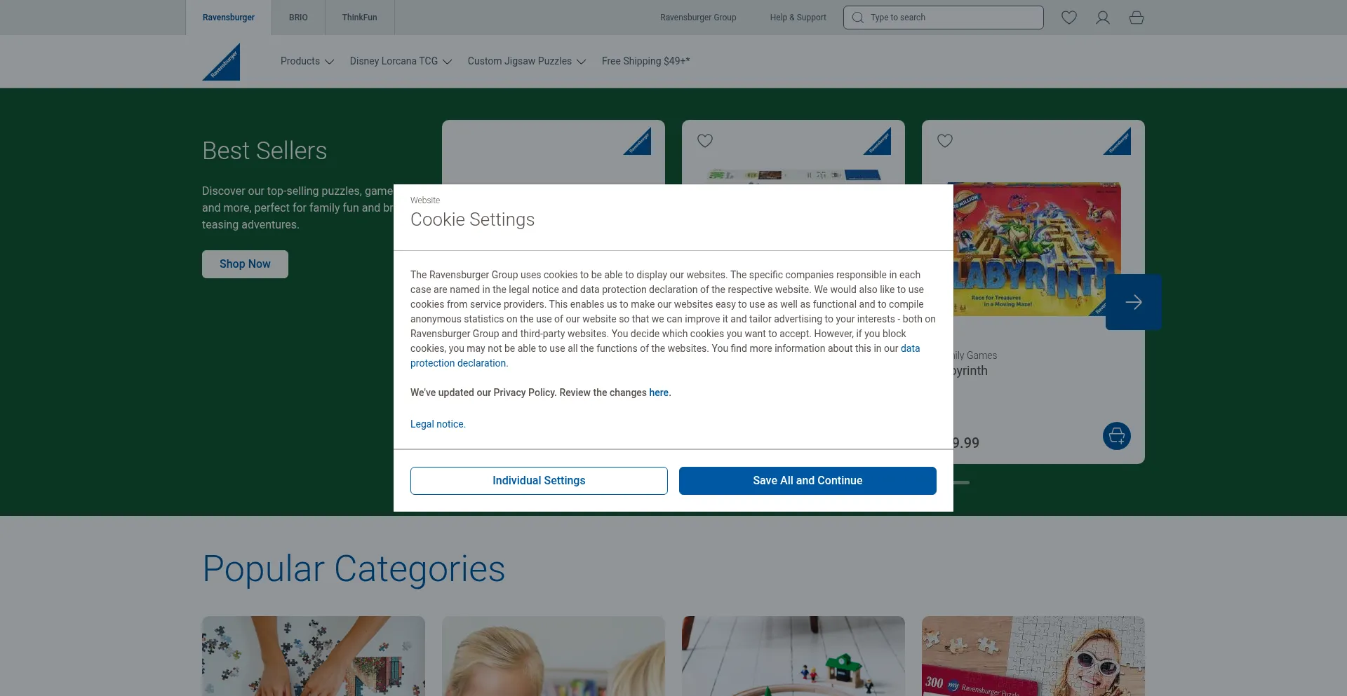 Website screenshot of Ravensburger.org