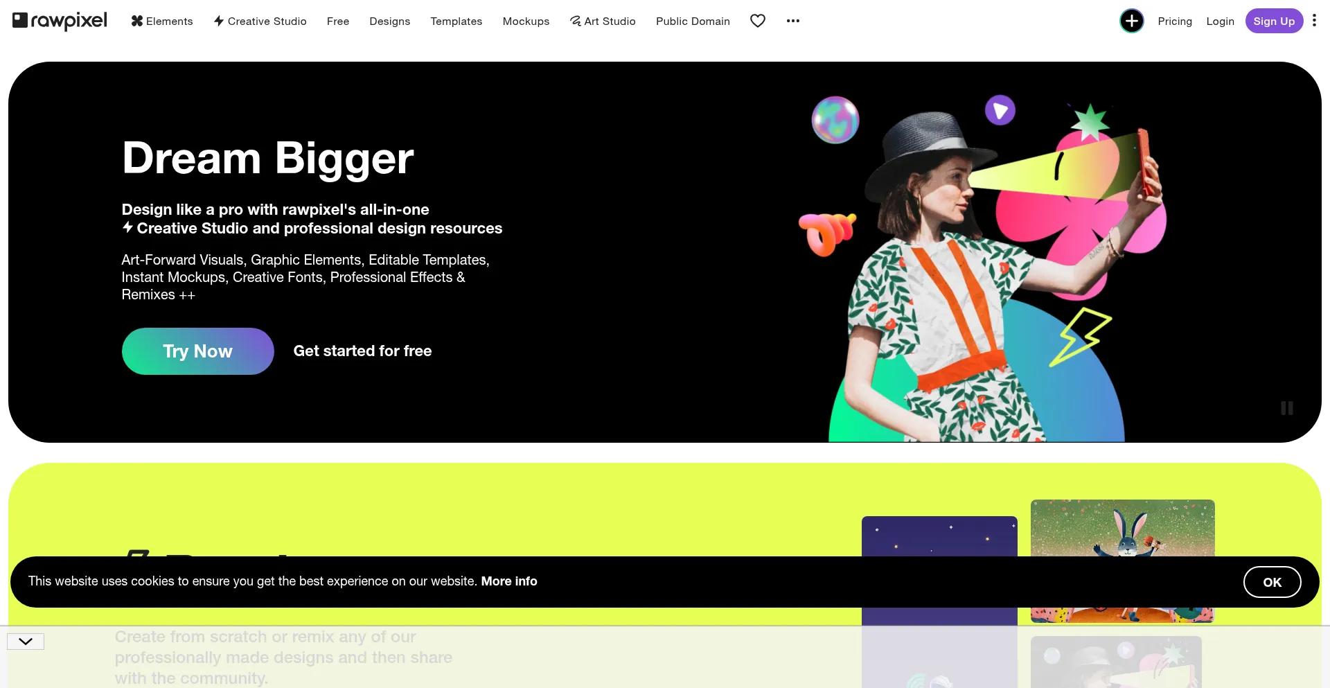 Website screenshot of Rawpixel.com