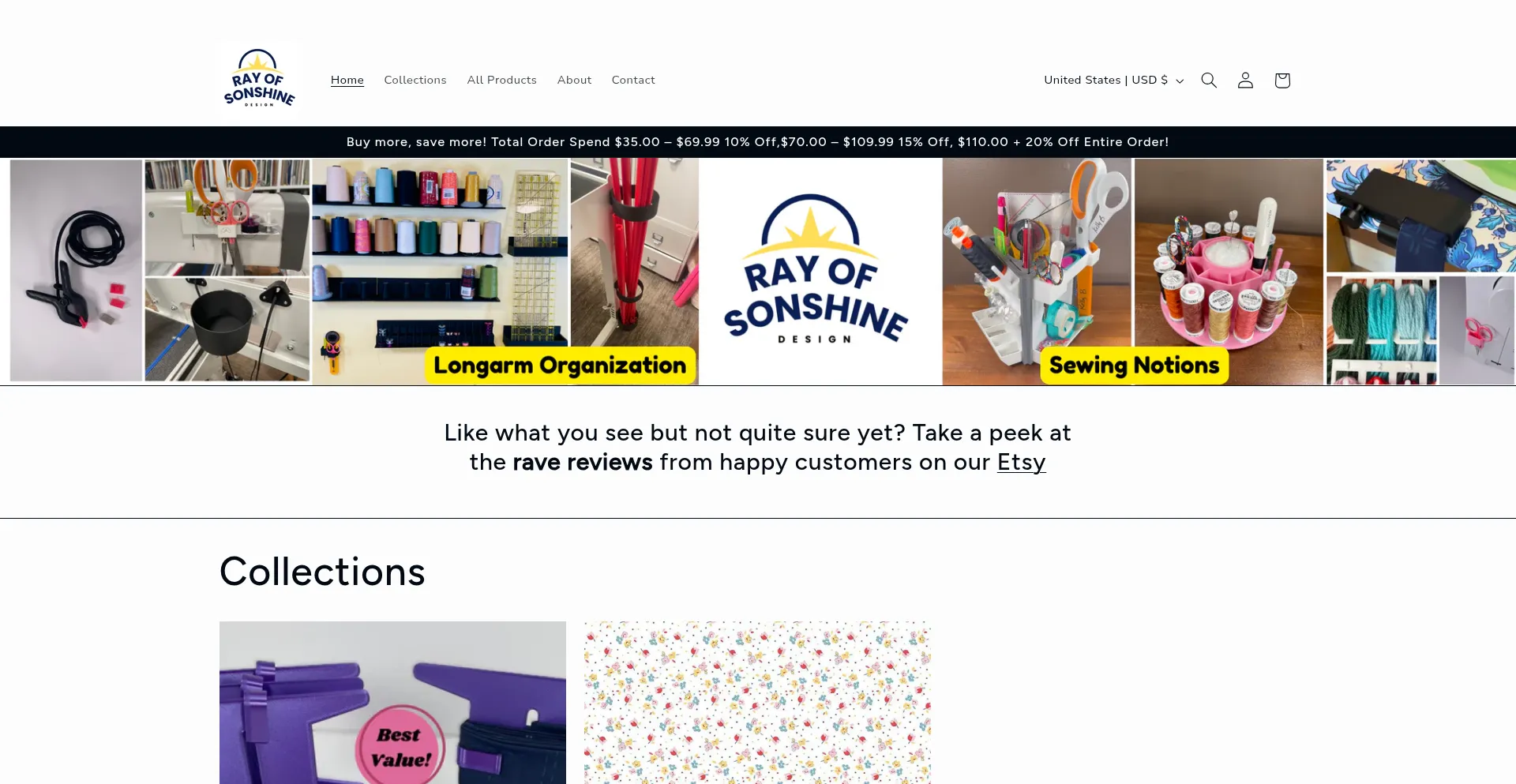 Website screenshot of Rayofsonshinedesign.com