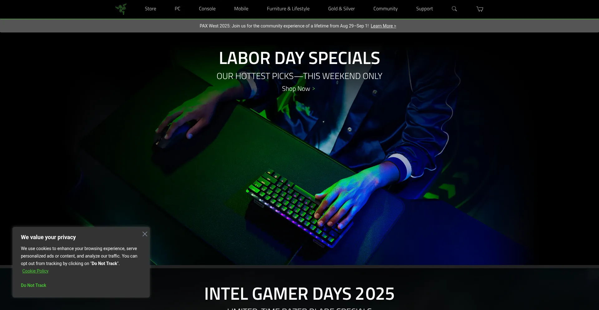 Website screenshot of Razer.com