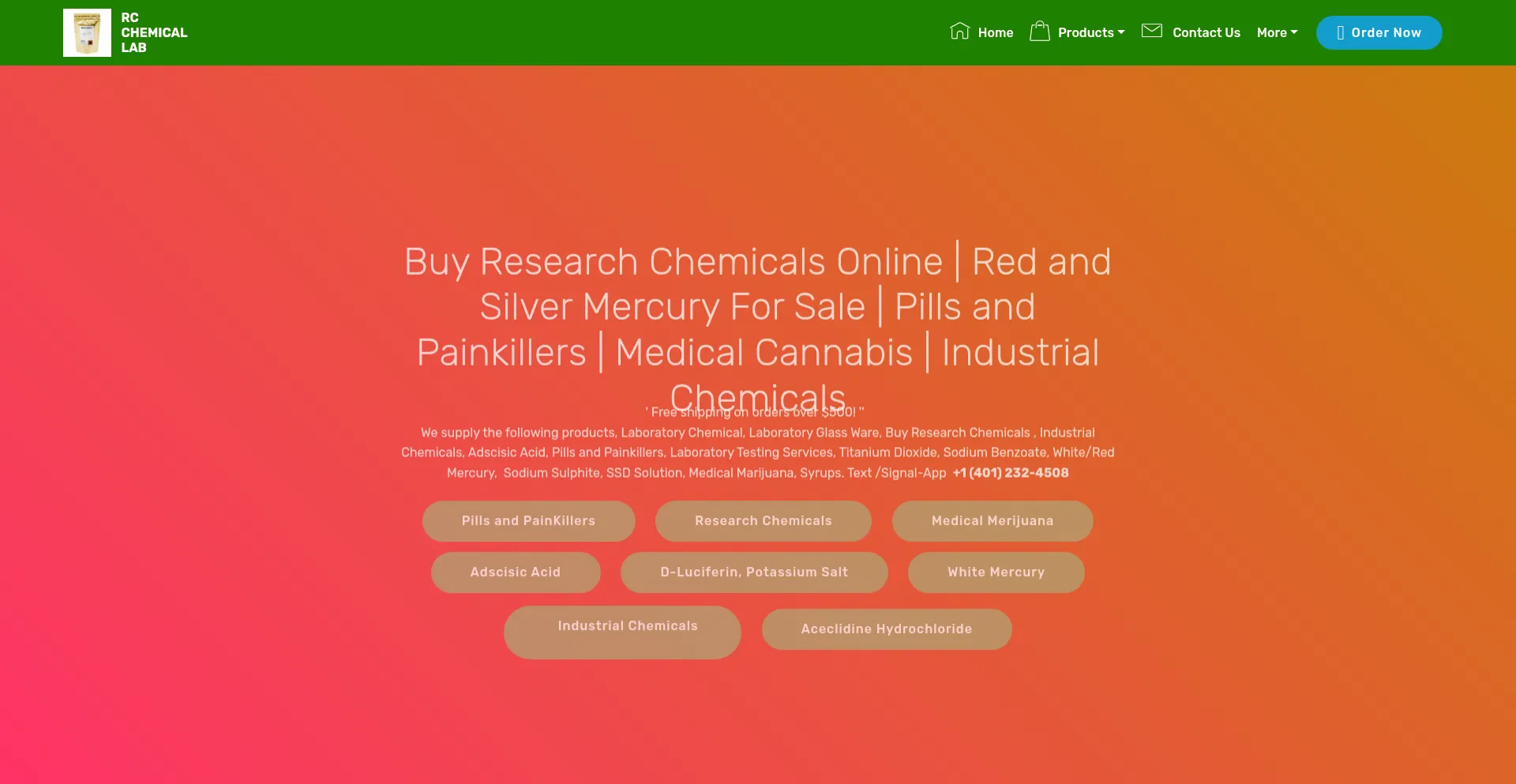 Website screenshot of Rcchemicallabs.net
