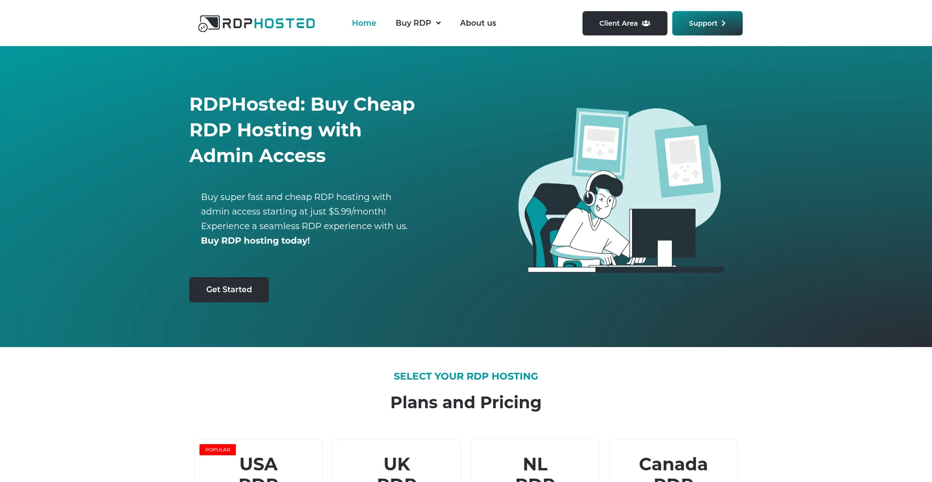 Website screenshot of Rdphosted.com