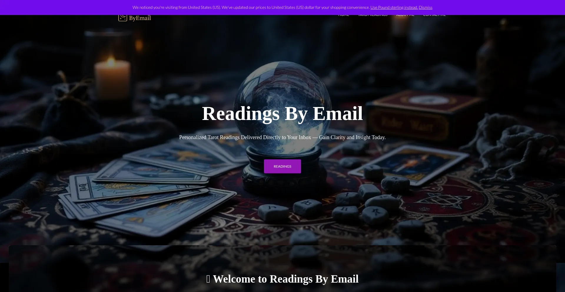 Website screenshot of Readingsbyemail.com