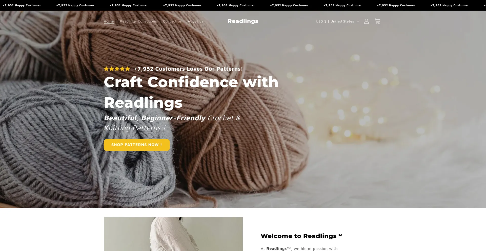 Website screenshot of Readlings.us