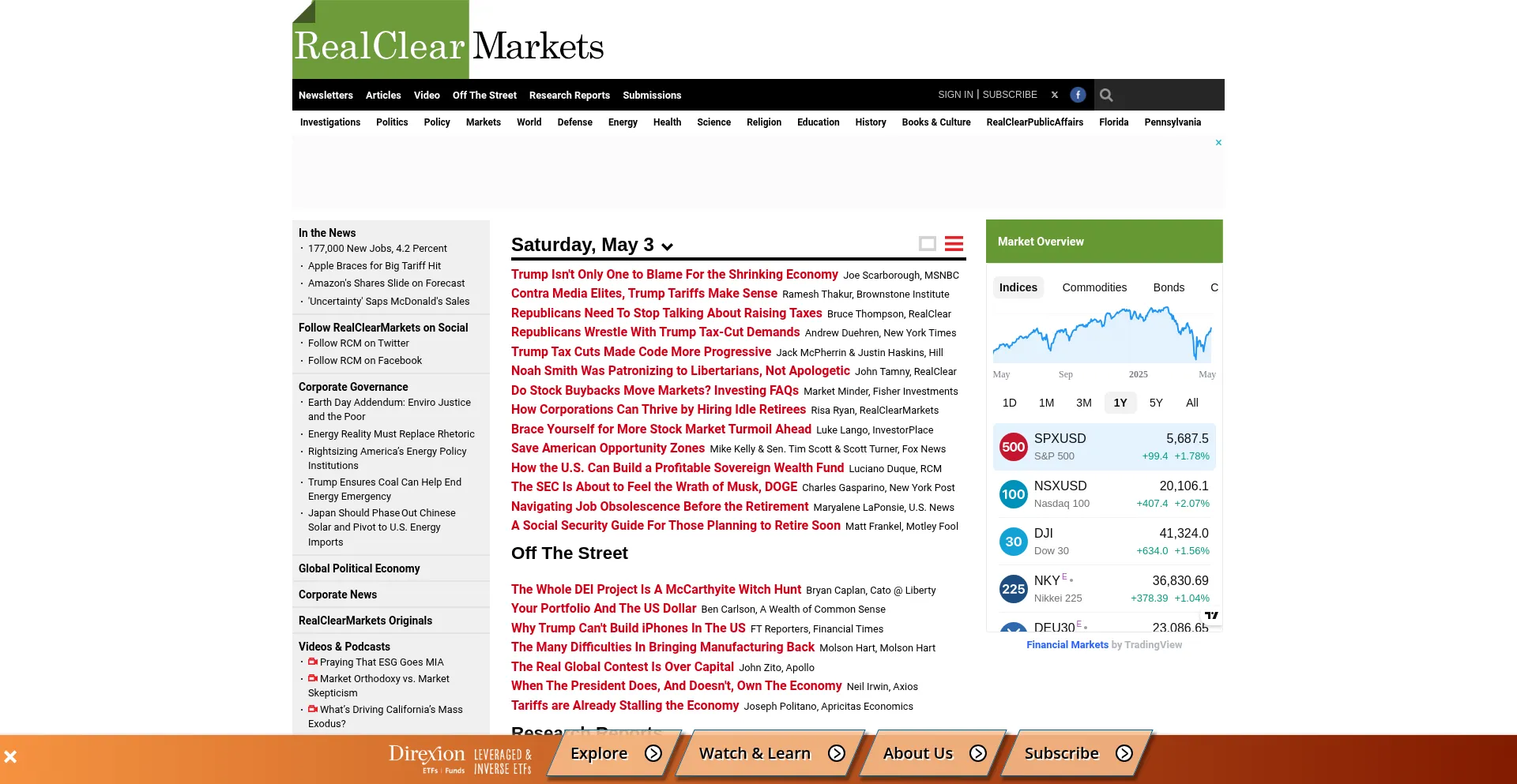 Website screenshot of Realclearmarkets.com