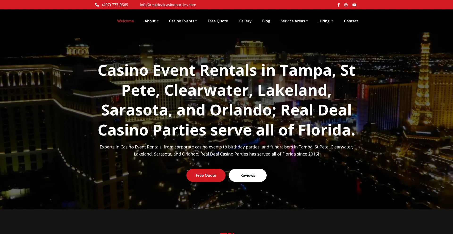 Website screenshot of Realdealcasinoparties.com