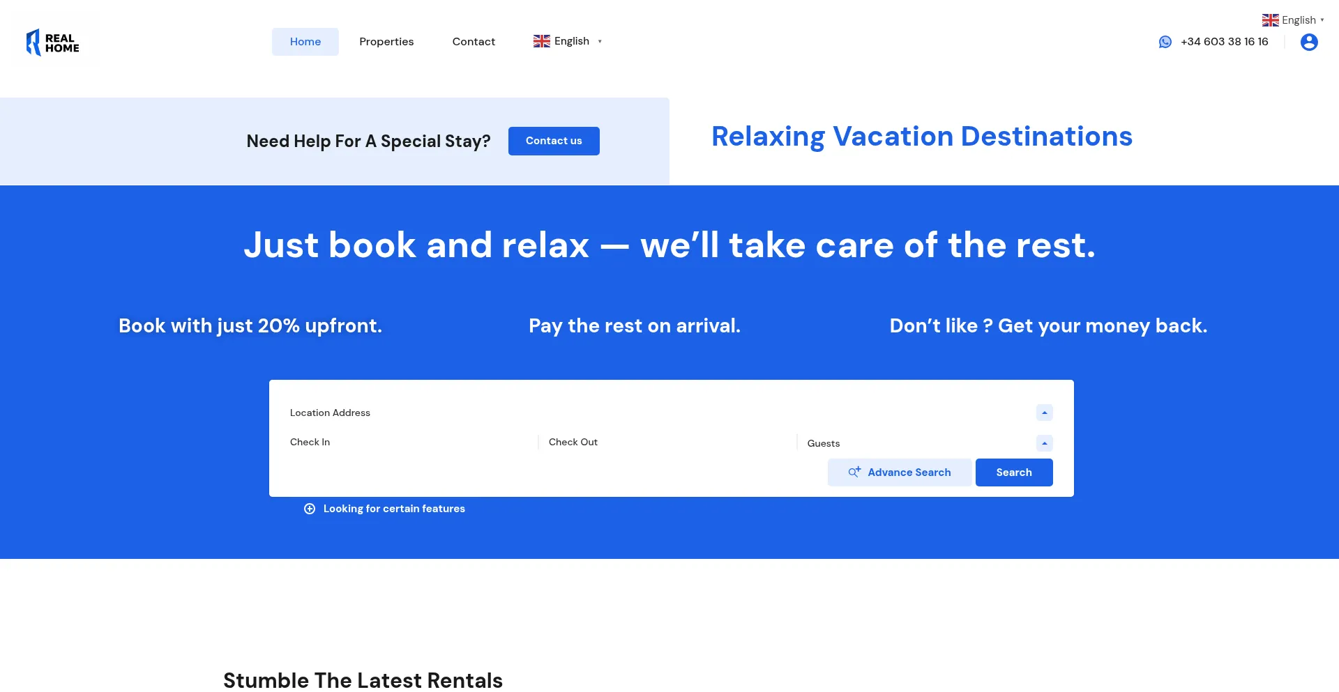 Website screenshot of Realhomebooking.com