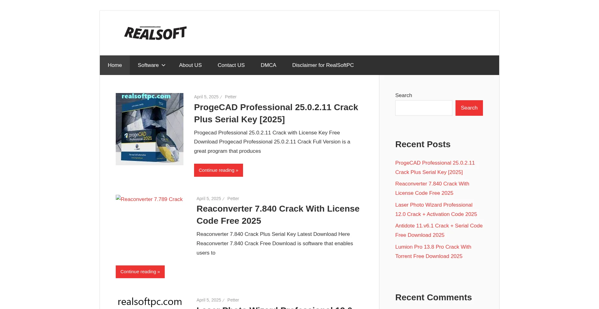 Website screenshot of Realsoftpc.com